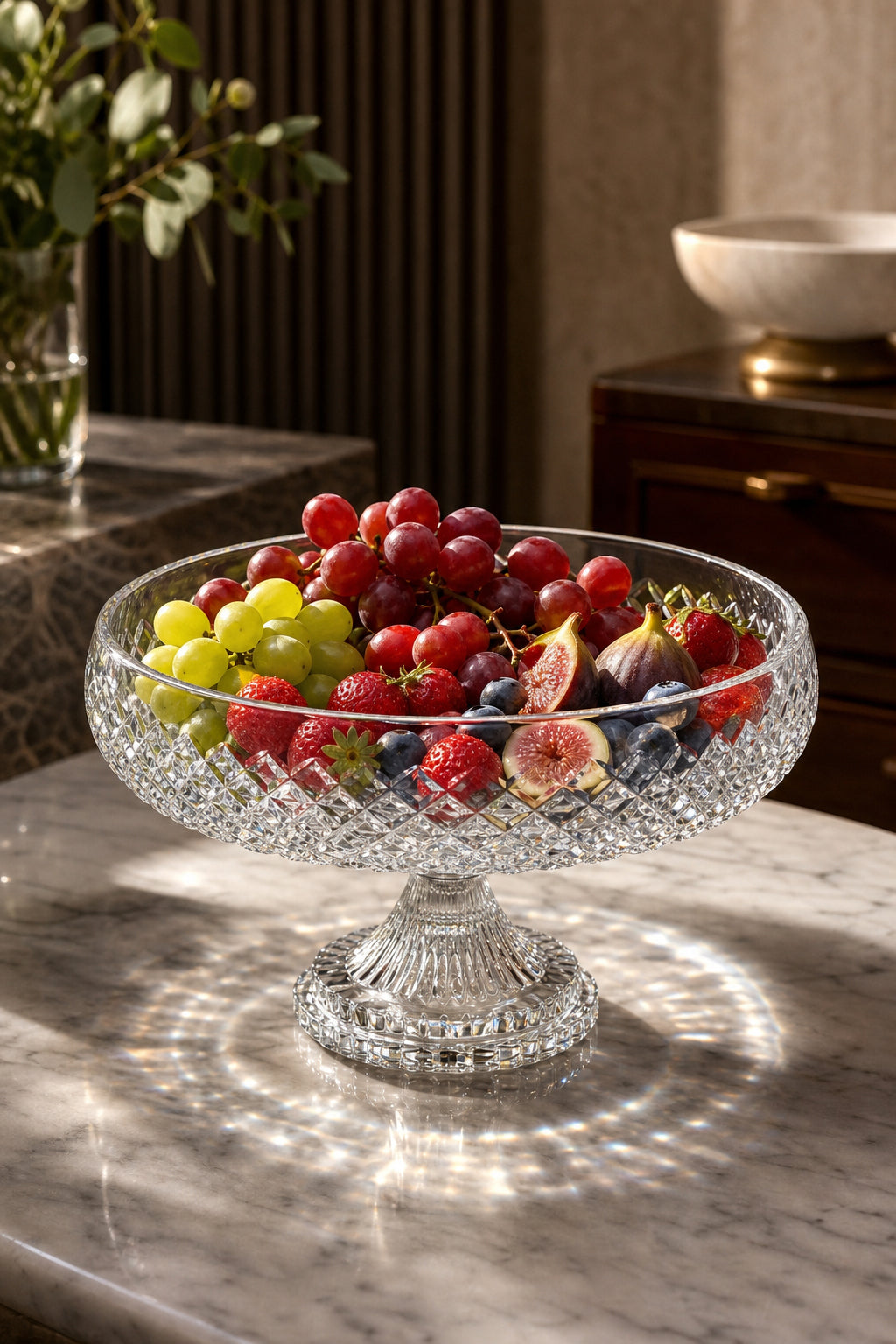 Kesme Kristal Ayaklı Meyvelik 28 cm - Karizma Model Lüks Sunumluk, 1 Adet