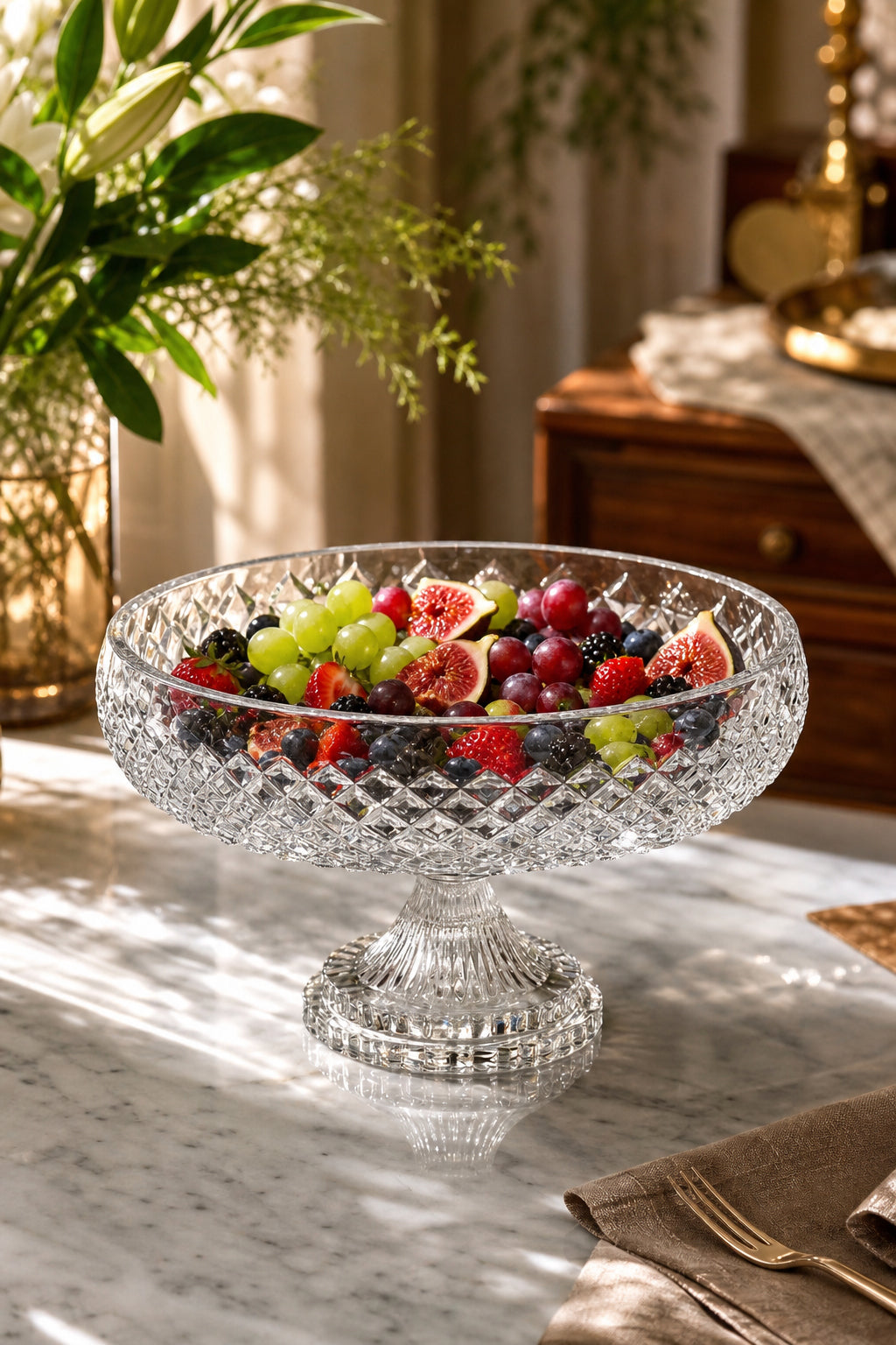 Kesme Kristal Ayaklı Meyvelik 28 cm - Karizma Model Lüks Sunumluk, 1 Adet