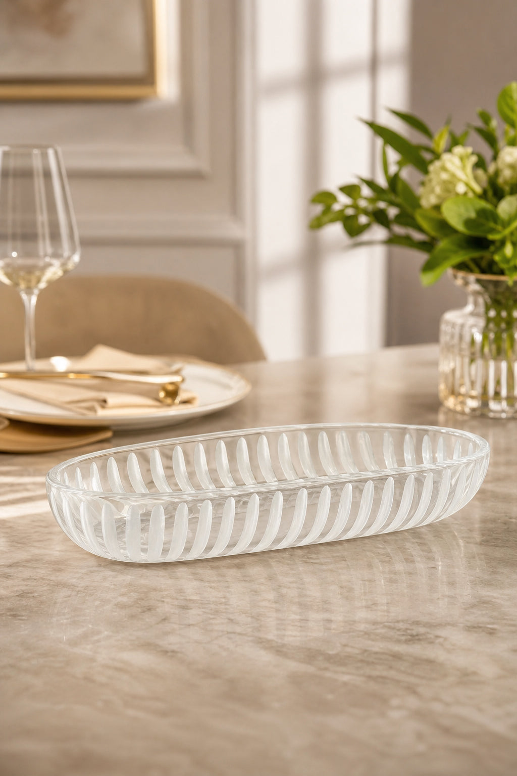 Kristal Kayık Sunumluk 40 cm - Lüks Dekoratif, 1 Adet