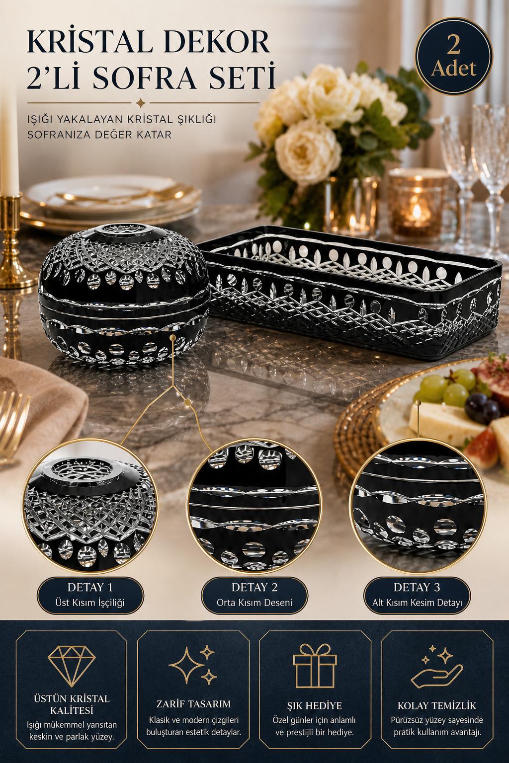 Kristal Sofra Sunum Seti 2'li - Dekoratif Sofra Seti, 2 Adet