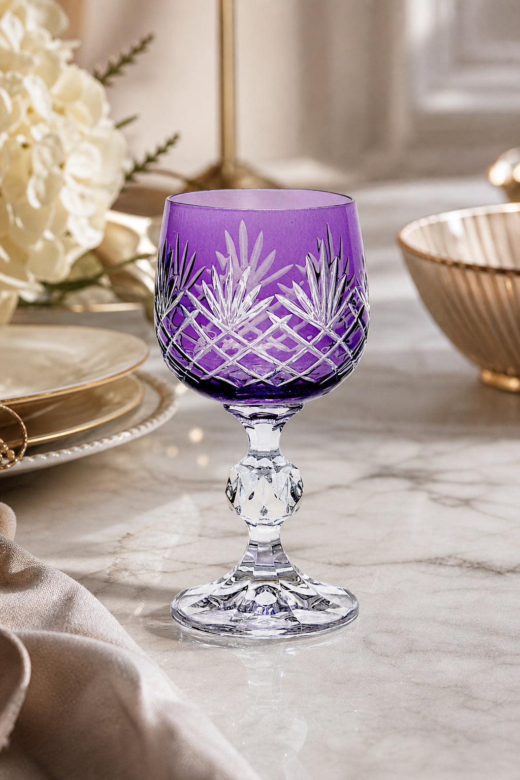 Bohemia Kristal Ayaklı Kahve Yanı Su Bardağı 150 ml - Püskül Desenli Lüks, 1 Adet