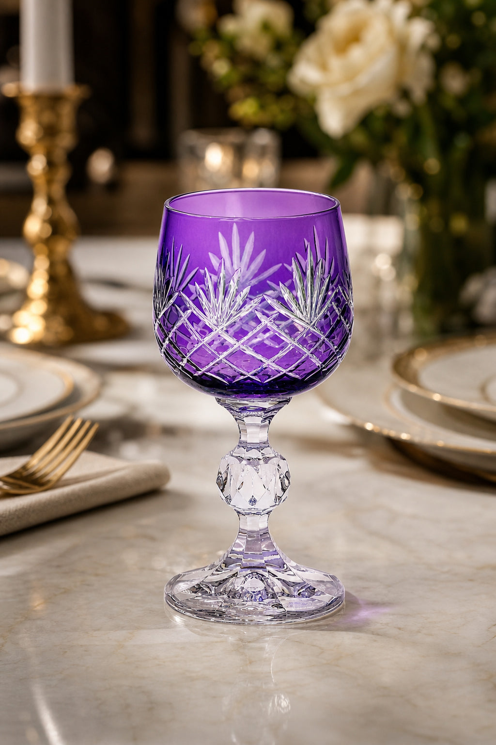 Bohemia Kristal Ayaklı Kahve Yanı Su Bardağı 150 ml - Püskül Desenli Lüks, 1 Adet