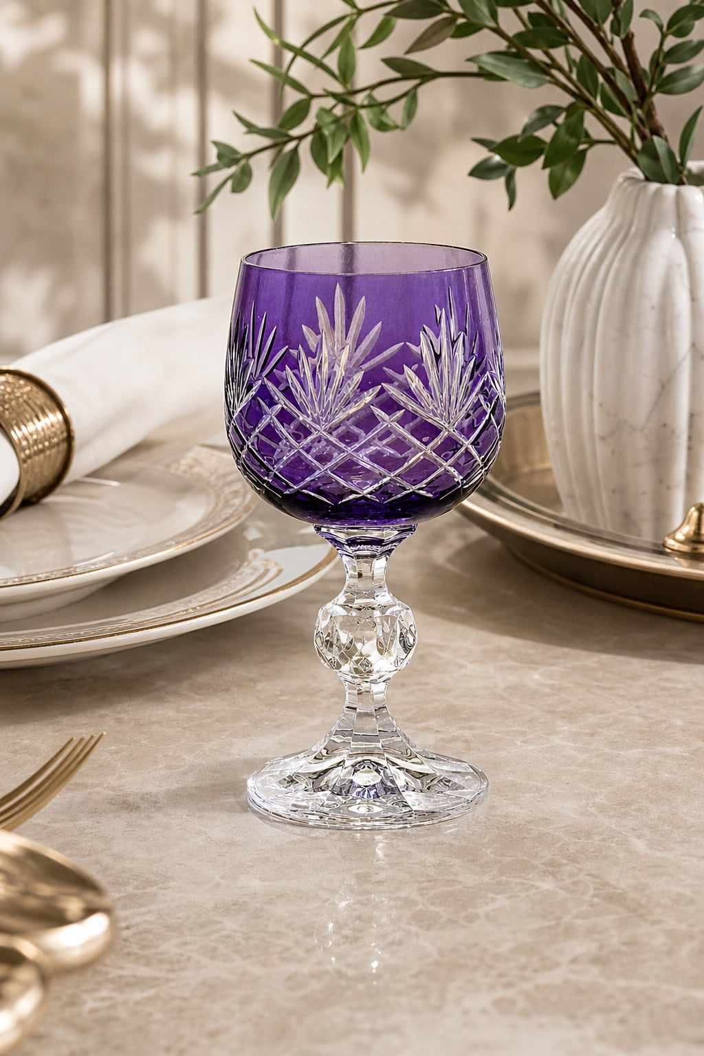 Bohemia Kristal Ayaklı Kahve Yanı Su Bardağı 150 ml - Püskül Desenli Lüks, 1 Adet