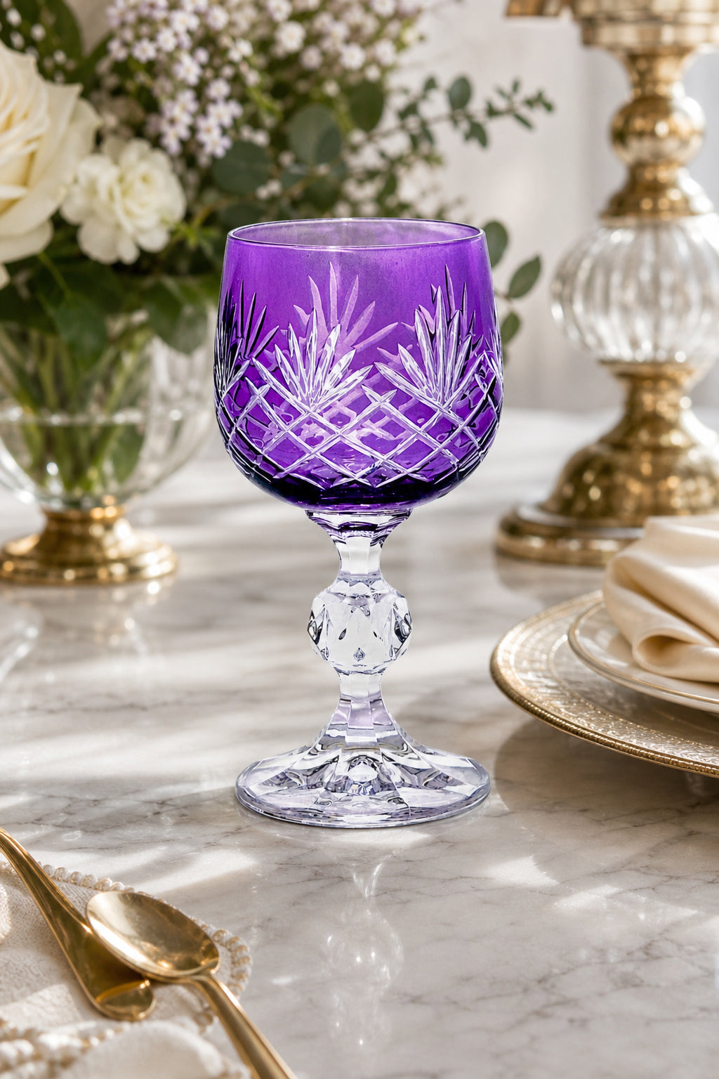 Bohemia Kristal Ayaklı Kahve Yanı Su Bardağı 150 ml - Püskül Desenli Lüks, 1 Adet