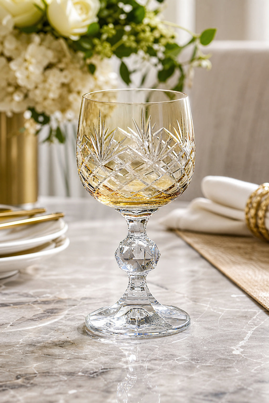 Bohemia Kristal Ayaklı Kahve Yanı Su Bardağı 150 ml - Püskül Desenli Lüks, 1 Adet