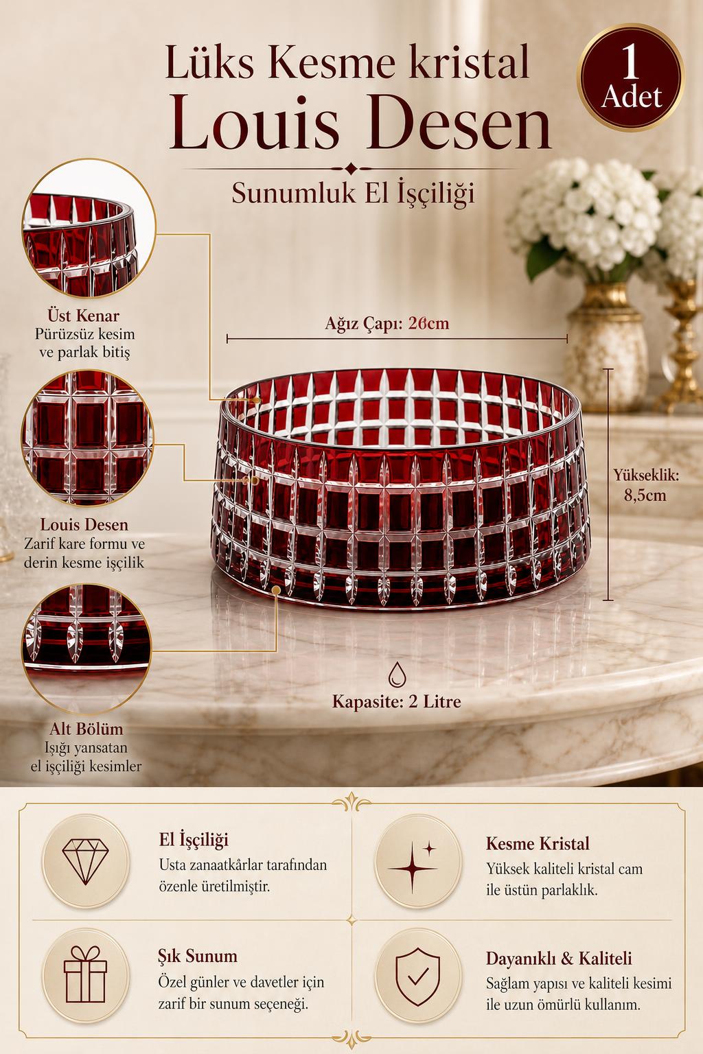 Kesme Kristal Sunumluk - Louis Desen Lüks Dekoratif Kase, 1 Adet