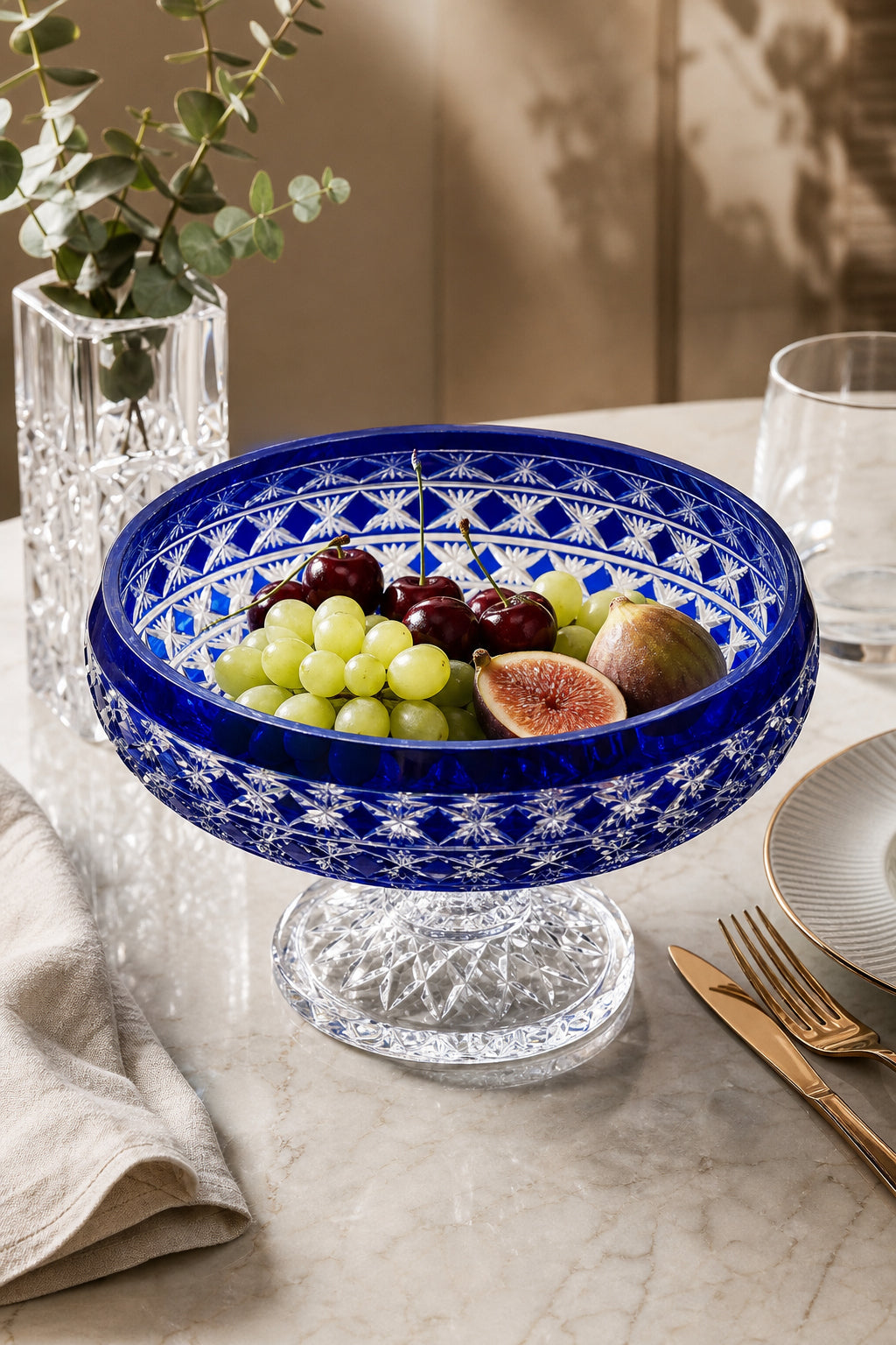 Kristal Sunum Kasesi 28 cm - Ametist Desenli Dekoratif Sofra Kasesi, 1 Adet
