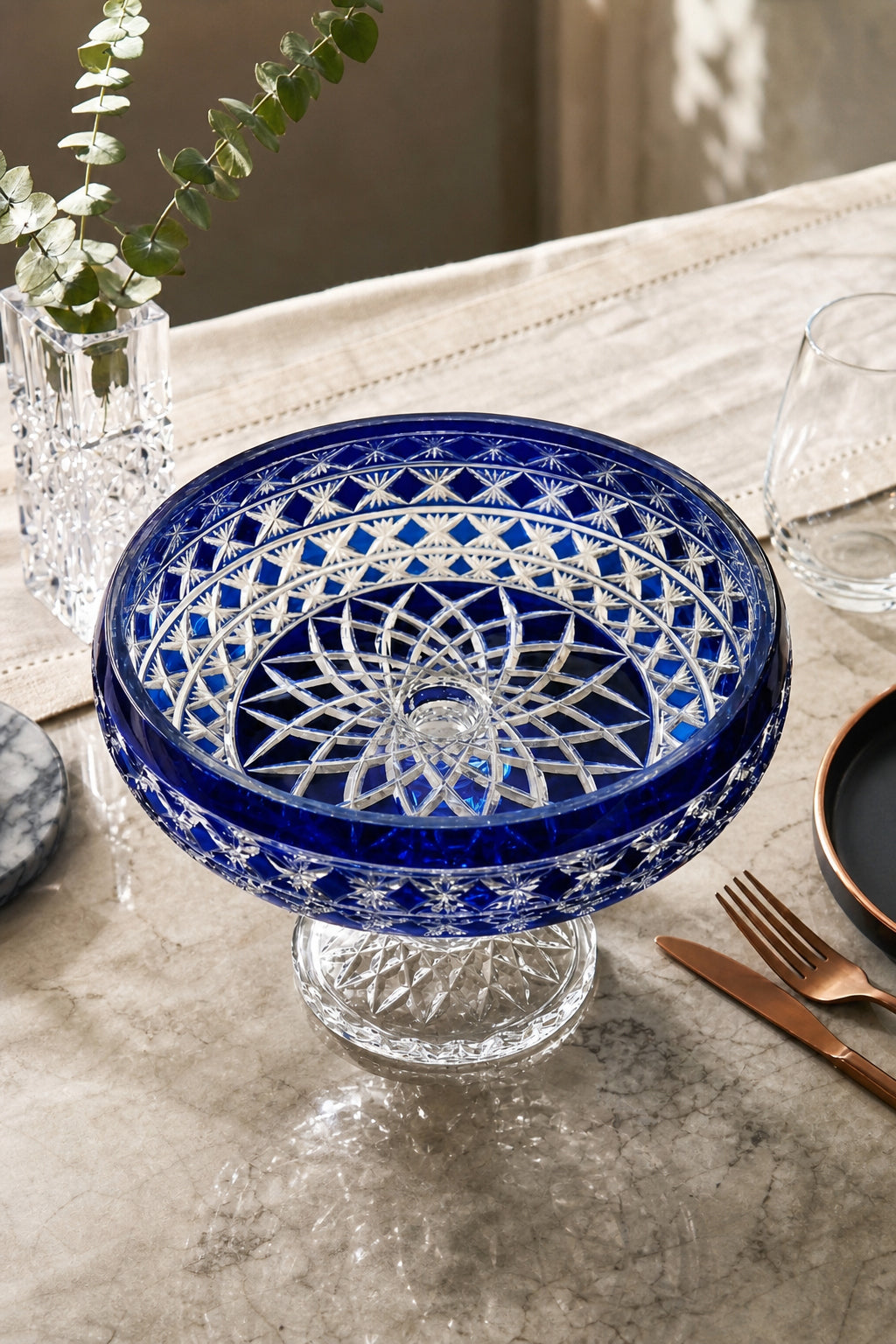 Kristal Sunum Kasesi 28 cm - Ametist Desenli Dekoratif Sofra Kasesi, 1 Adet