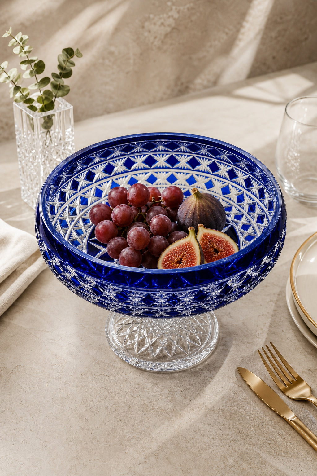 Kristal Sunum Kasesi 28 cm - Ametist Desenli Dekoratif Sofra Kasesi, 1 Adet