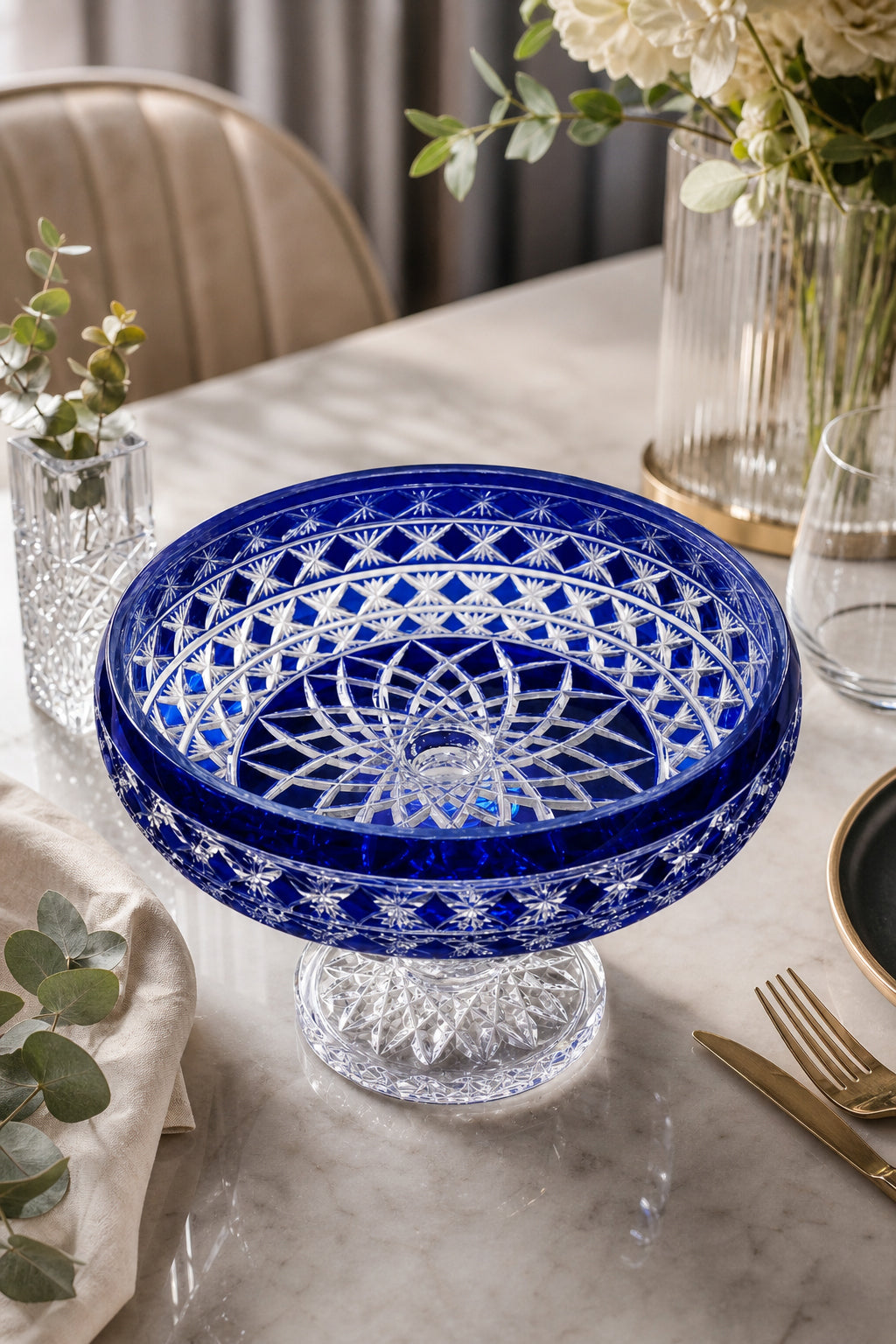 Kristal Sunum Kasesi 28 cm - Ametist Desenli Dekoratif Sofra Kasesi, 1 Adet