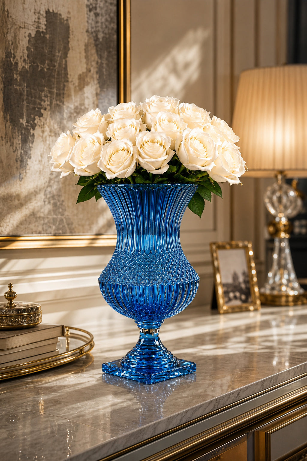 Saray Model Lüks Ayaklı Kristal Vazo 39x20 cm - Dekoratif Salon Vazosu, 1 Adet