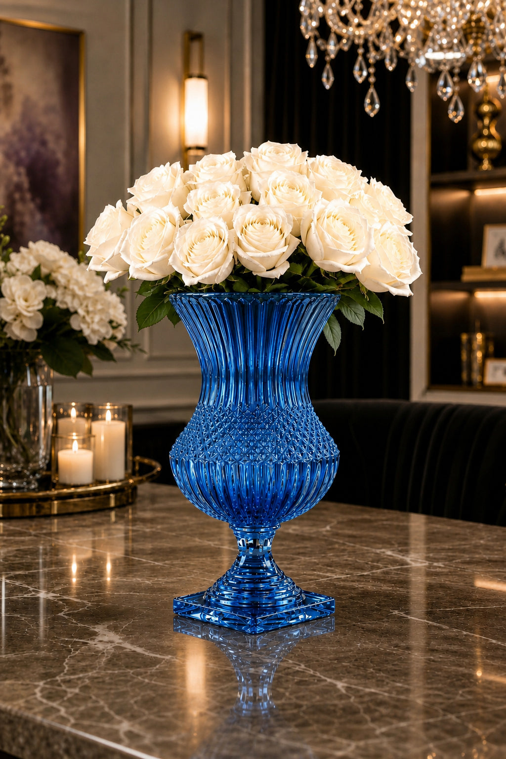 Saray Model Lüks Ayaklı Kristal Vazo 39x20 cm - Dekoratif Salon Vazosu, 1 Adet