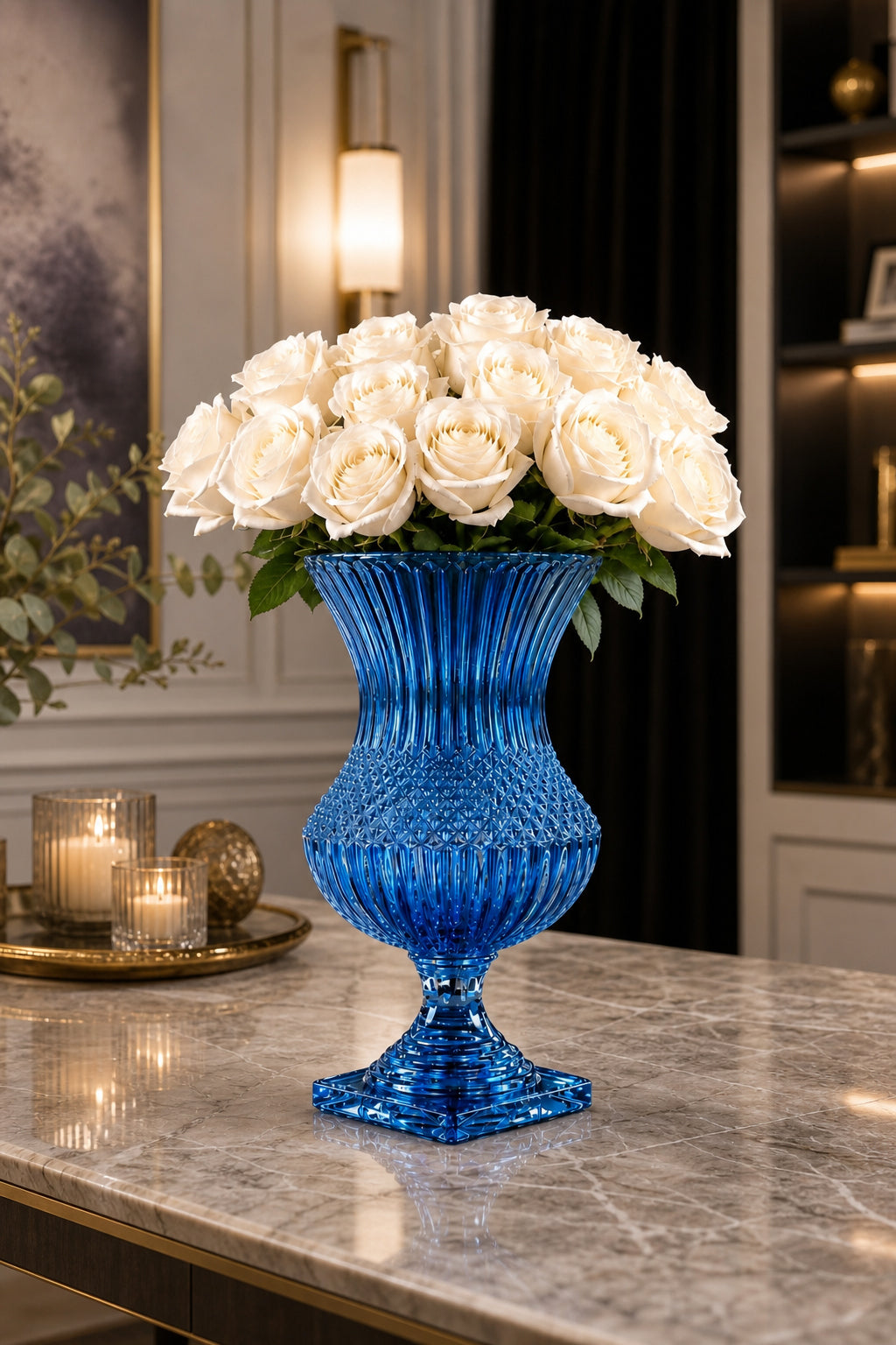 Saray Model Lüks Ayaklı Kristal Vazo 39x20 cm - Dekoratif Salon Vazosu, 1 Adet