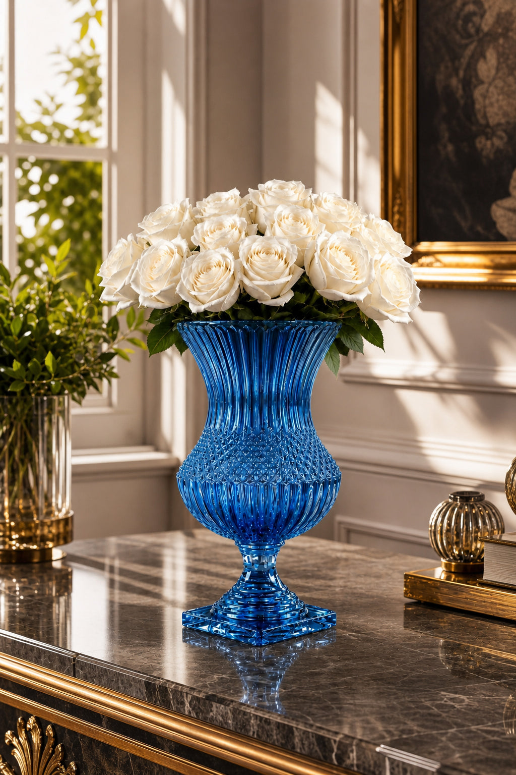 Saray Model Lüks Ayaklı Kristal Vazo 39x20 cm - Dekoratif Salon Vazosu, 1 Adet