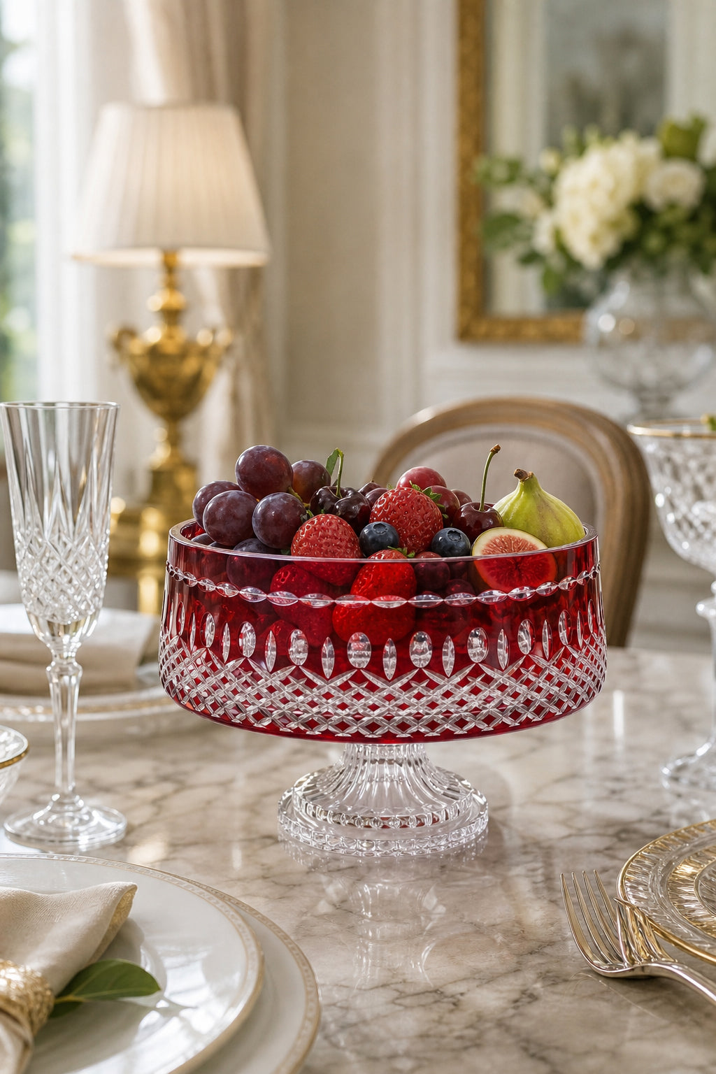 Kesme Kristal Meyvelik - Merkür Royal Desen Lüks Sunumluk Kase, 1 Adet
