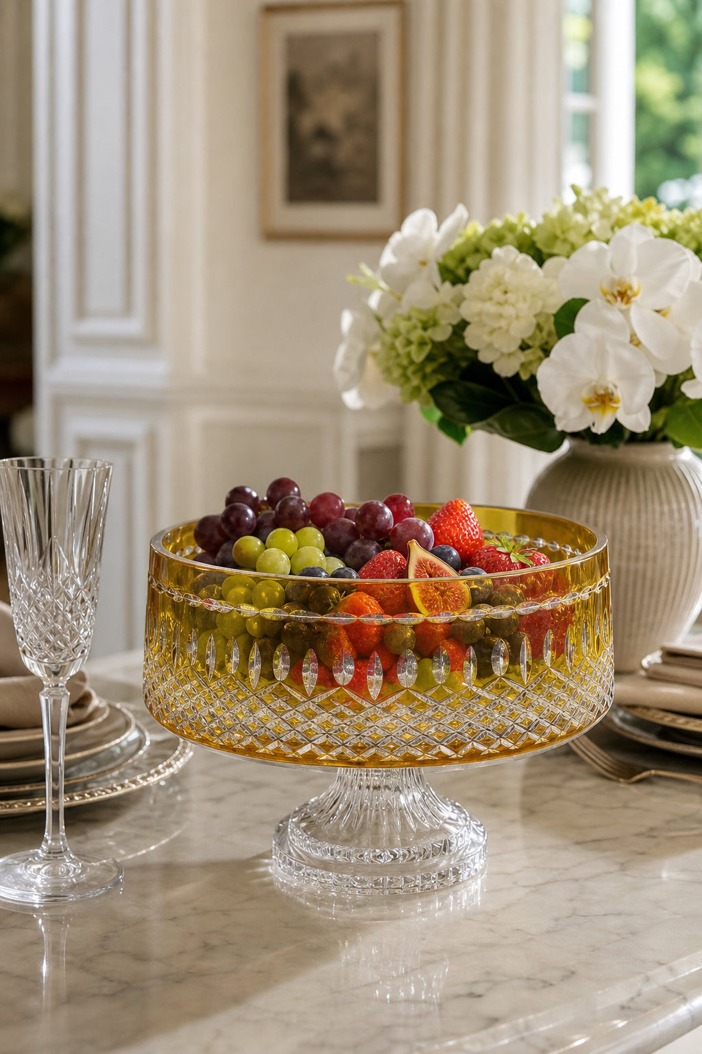 Kesme Kristal Meyvelik - Merkür Royal Desen Lüks Sunumluk Kase, 1 Adet