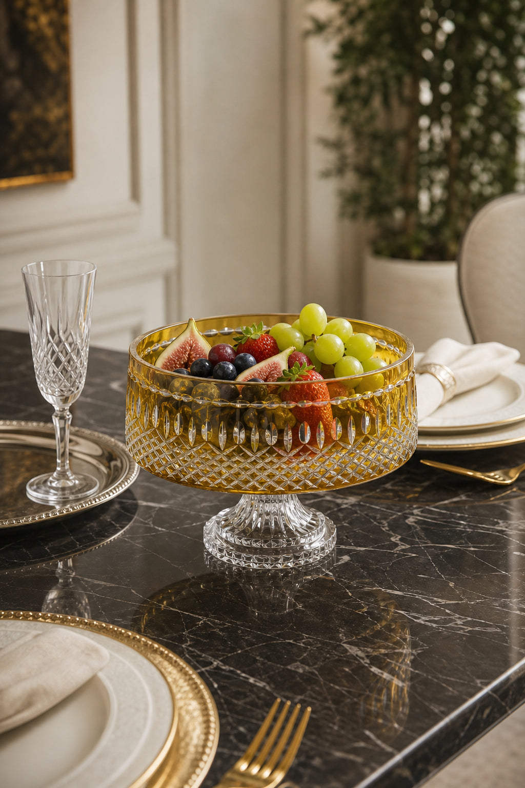 Kesme Kristal Meyvelik - Merkür Royal Desen Lüks Sunumluk Kase, 1 Adet