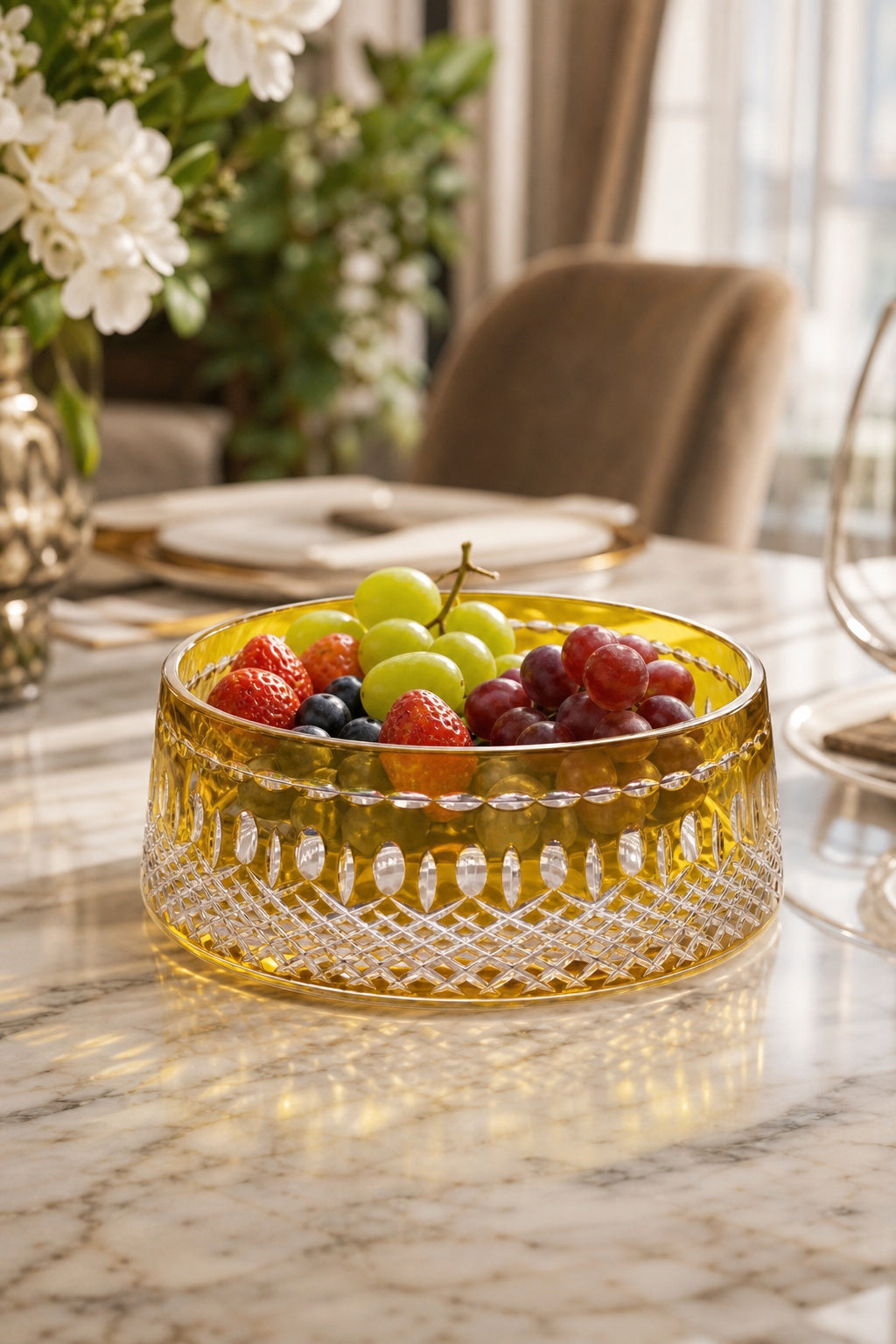 Kesme Kristal Meyvelik - Merkür Royal Desen Lüks Sunumluk Kase, 1 Adet