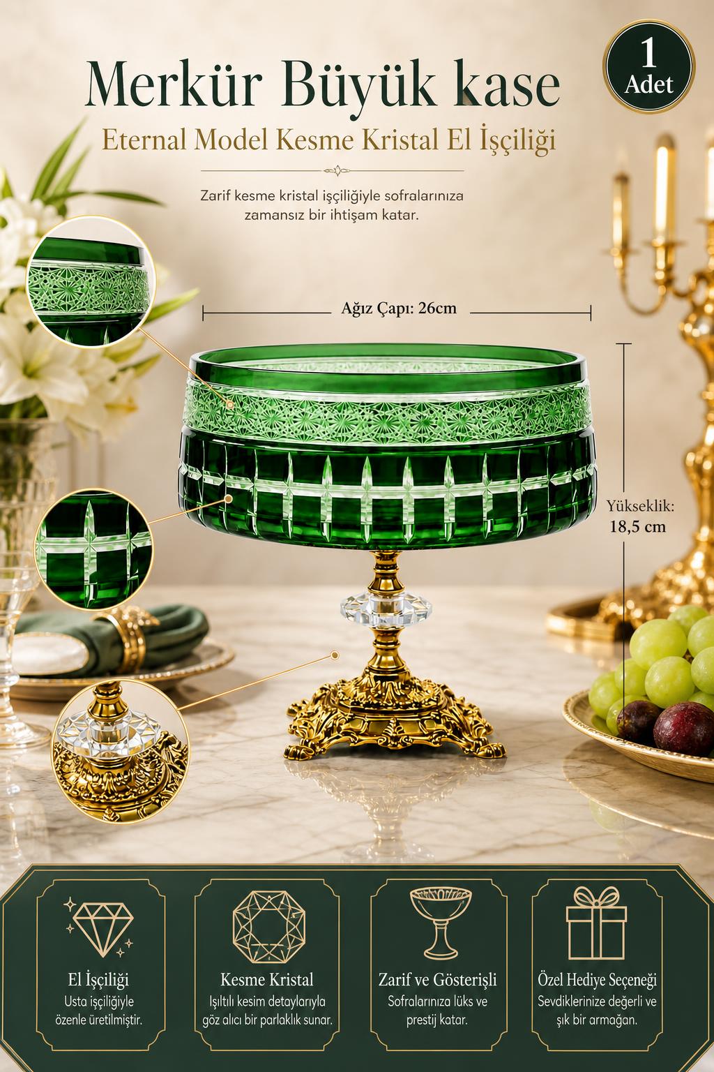 Kesme Kristal Büyük Kase - Merkür Eternal Model Sunumluk, 1 Adet
