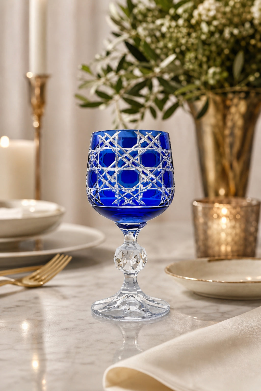 Bohemia Renkli Kristal Ayaklı Kadeh 150 cc - Petek Desen Kahve Yanı Su Bardağı, 1 Adet