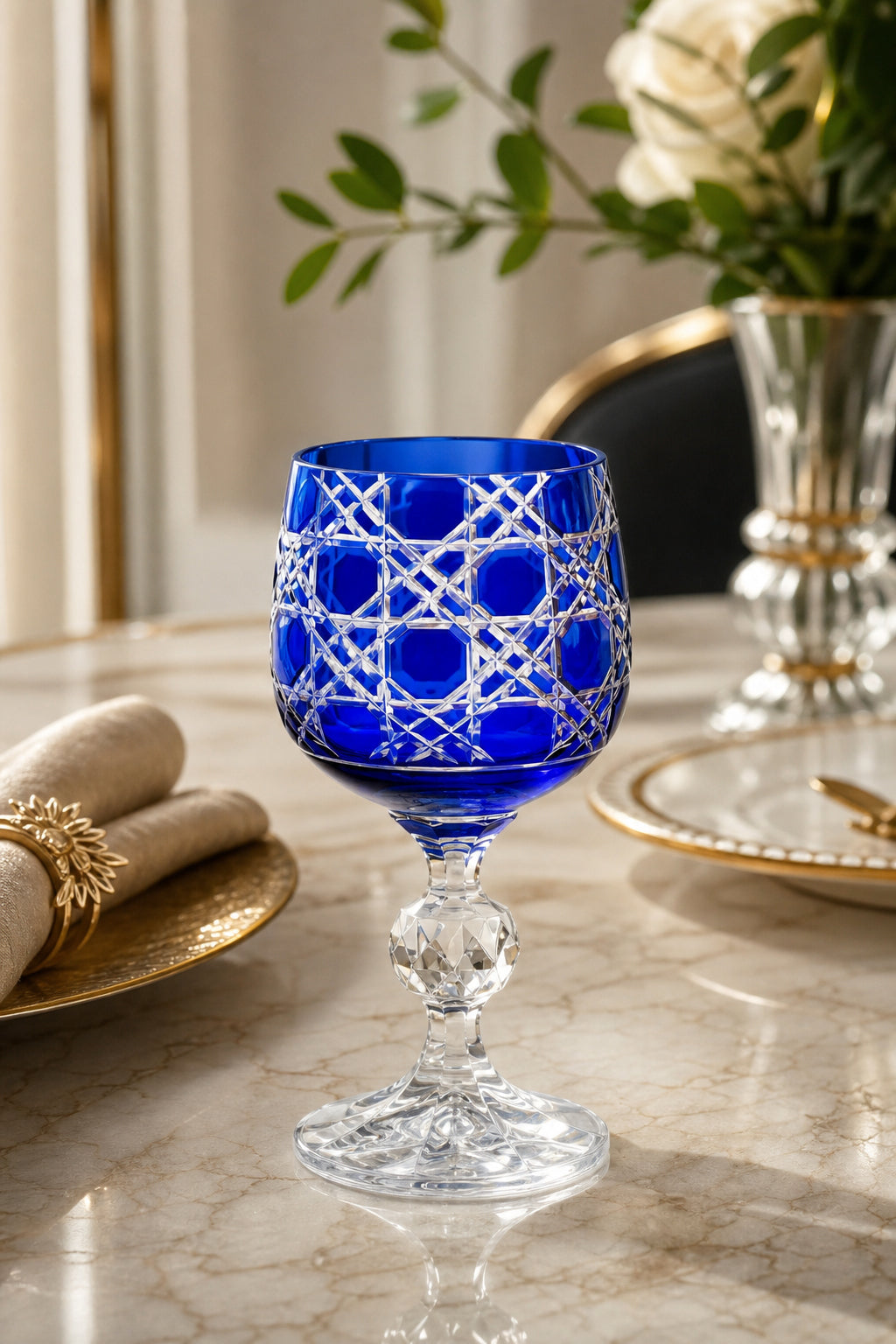 Bohemia Renkli Kristal Ayaklı Kadeh 150 cc - Petek Desen Kahve Yanı Su Bardağı, 1 Adet