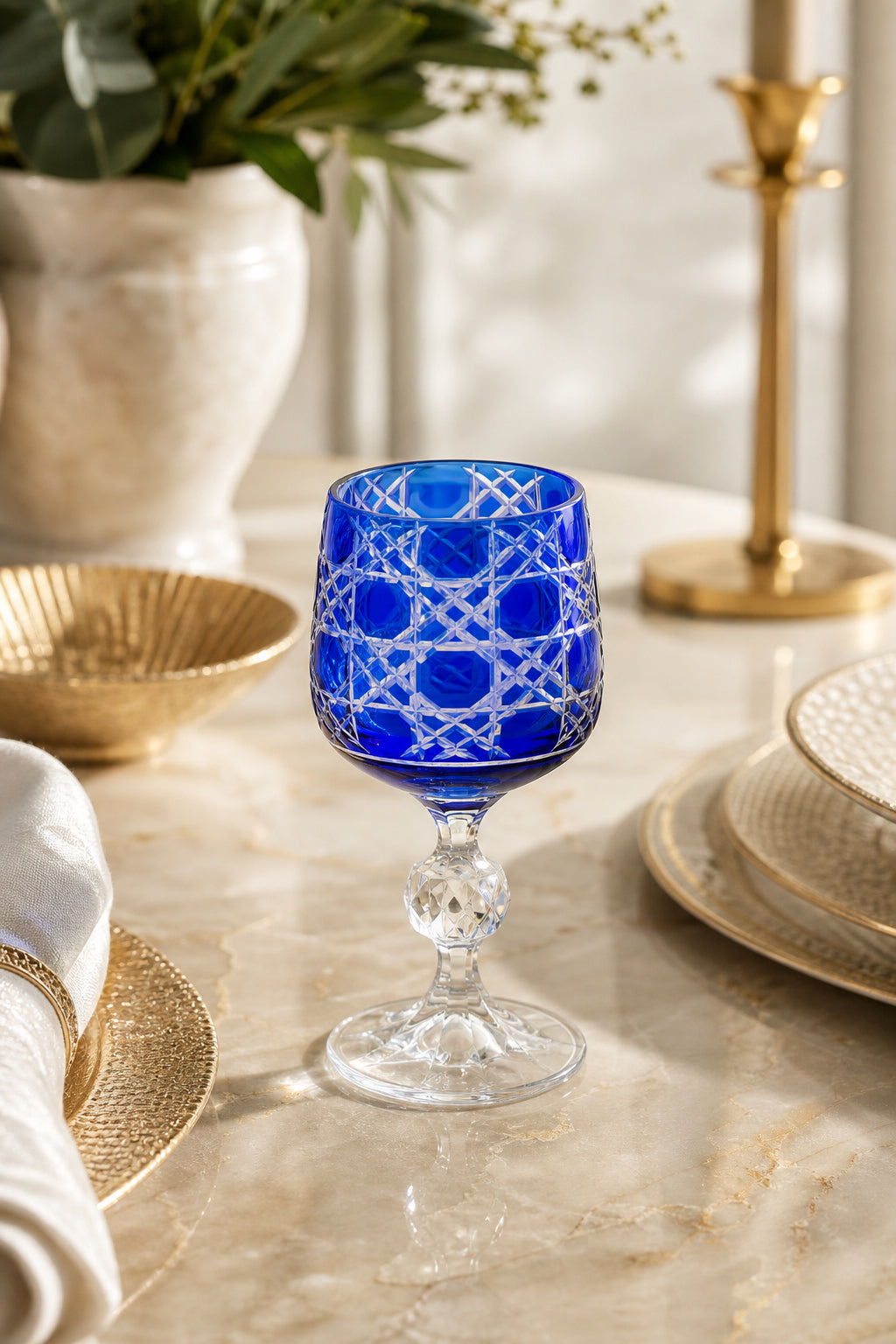 Bohemia Renkli Kristal Ayaklı Kadeh 150 cc - Petek Desen Kahve Yanı Su Bardağı, 1 Adet