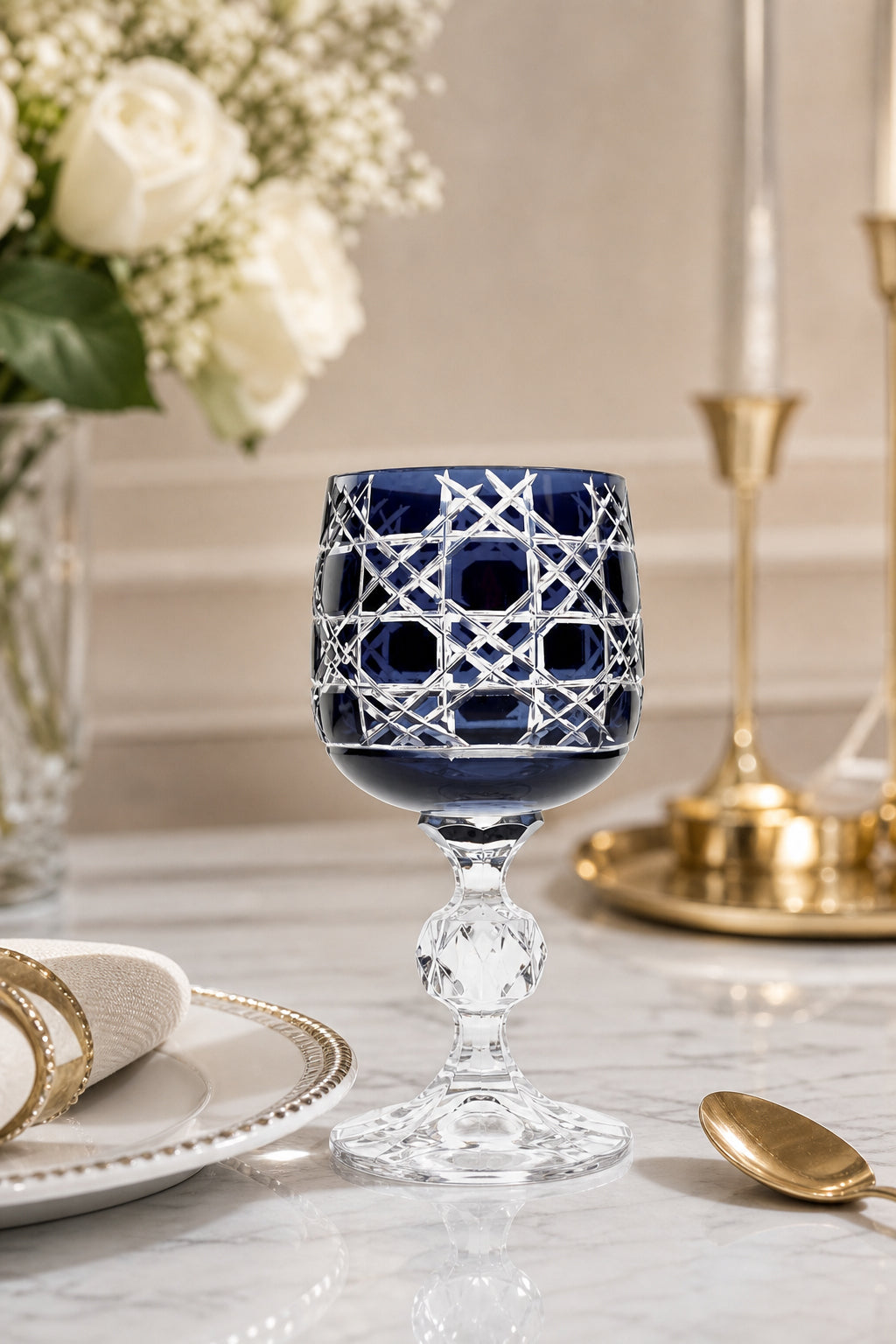Bohemia Renkli Kristal Ayaklı Kadeh 150 cc - Petek Desen Kahve Yanı Su Bardağı, 1 Adet
