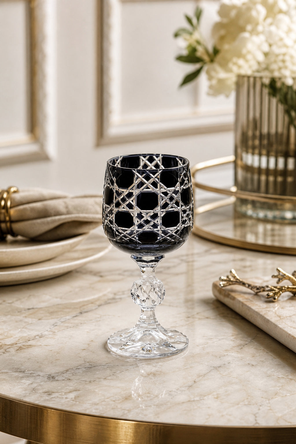 Bohemia Renkli Kristal Ayaklı Kadeh 150 cc - Petek Desen Kahve Yanı Su Bardağı, 1 Adet