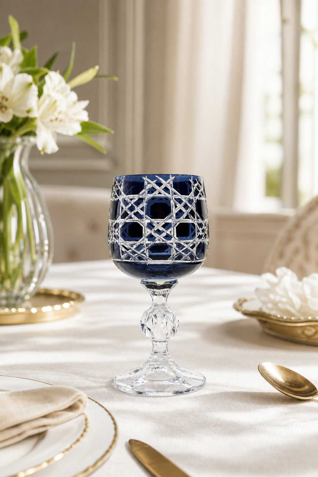 Bohemia Renkli Kristal Ayaklı Kadeh 150 cc - Petek Desen Kahve Yanı Su Bardağı, 1 Adet