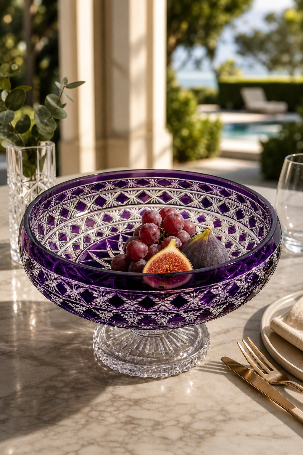 Kristal Sunum Kasesi 28 cm - Ametist Desenli Dekoratif Sofra Kasesi, 1 Adet