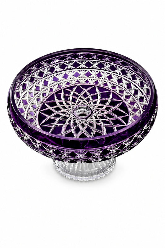 Kristal Sunum Kasesi 28 cm - Ametist Desenli Dekoratif Sofra Kasesi, 1 Adet