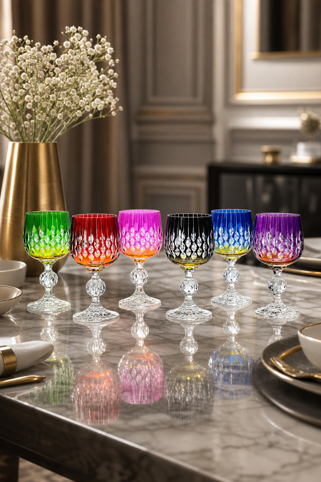 Bohemia Kristal Kahve Yanı Su Bardağı - Neon Damla Desen, 6 Adet