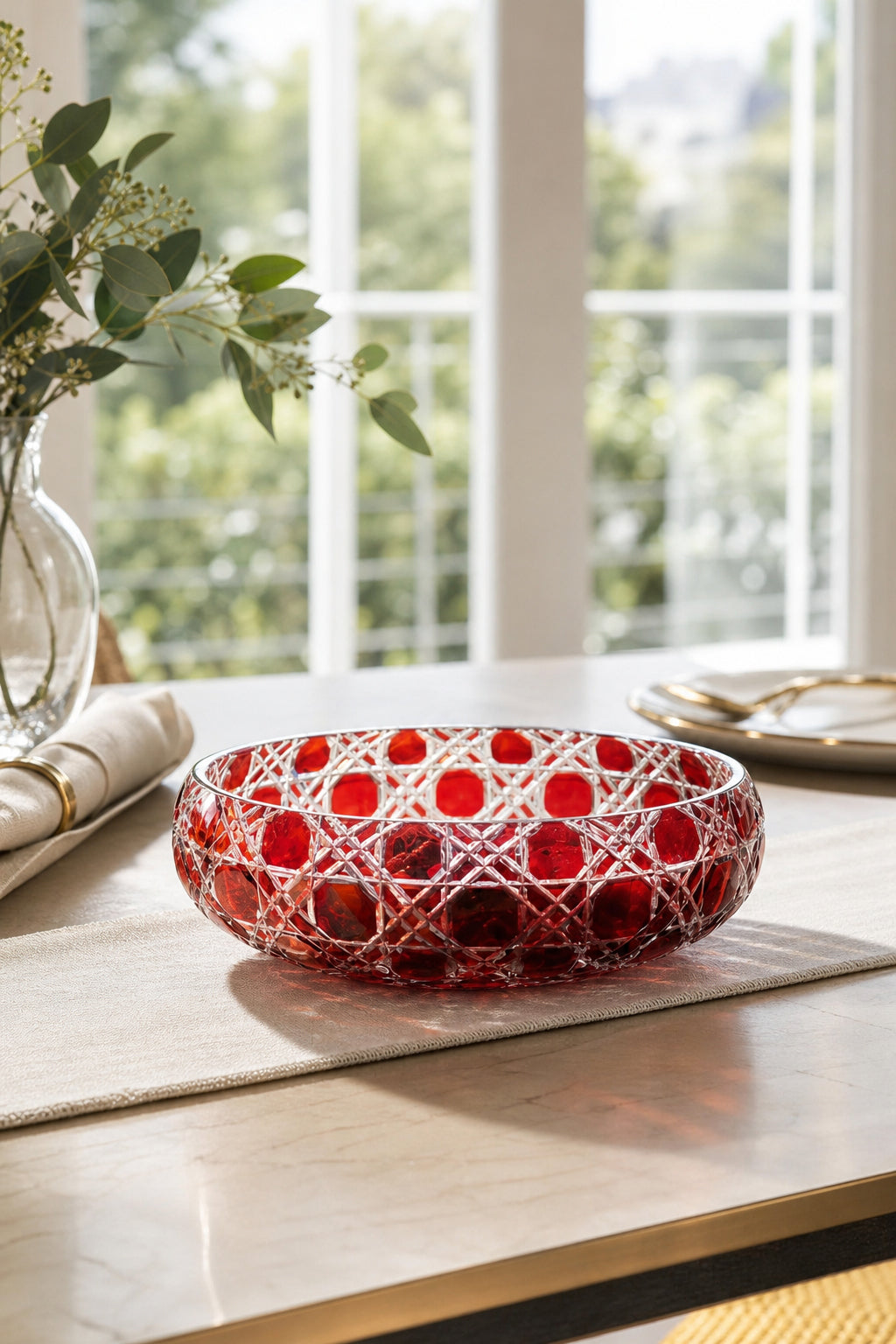 Kristal Sofra Sunum Kasesi 28 cm - Petek Desen Dekoratif Kase, 1 Adet