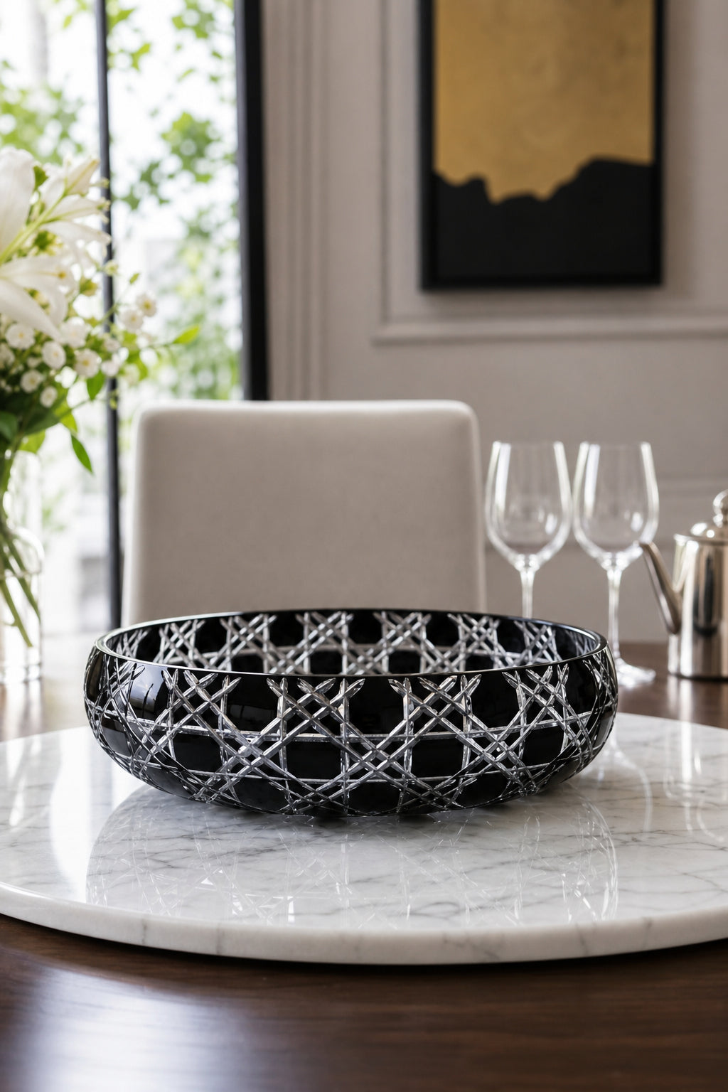 Kristal Sofra Sunum Kasesi 28 cm - Petek Desen Dekoratif Kase, 1 Adet