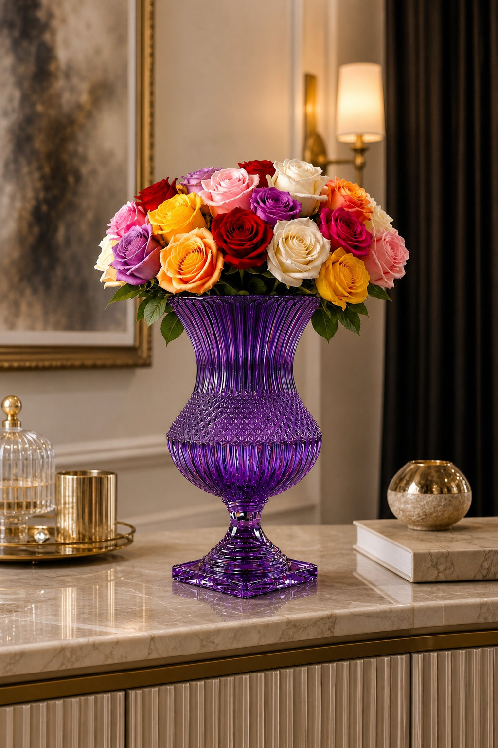 Saray Model Lüks Ayaklı Kristal Vazo 39x20 cm - Dekoratif Salon Vazosu, 1 Adet