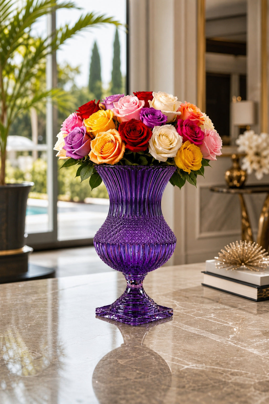 Saray Model Lüks Ayaklı Kristal Vazo 39x20 cm - Dekoratif Salon Vazosu, 1 Adet