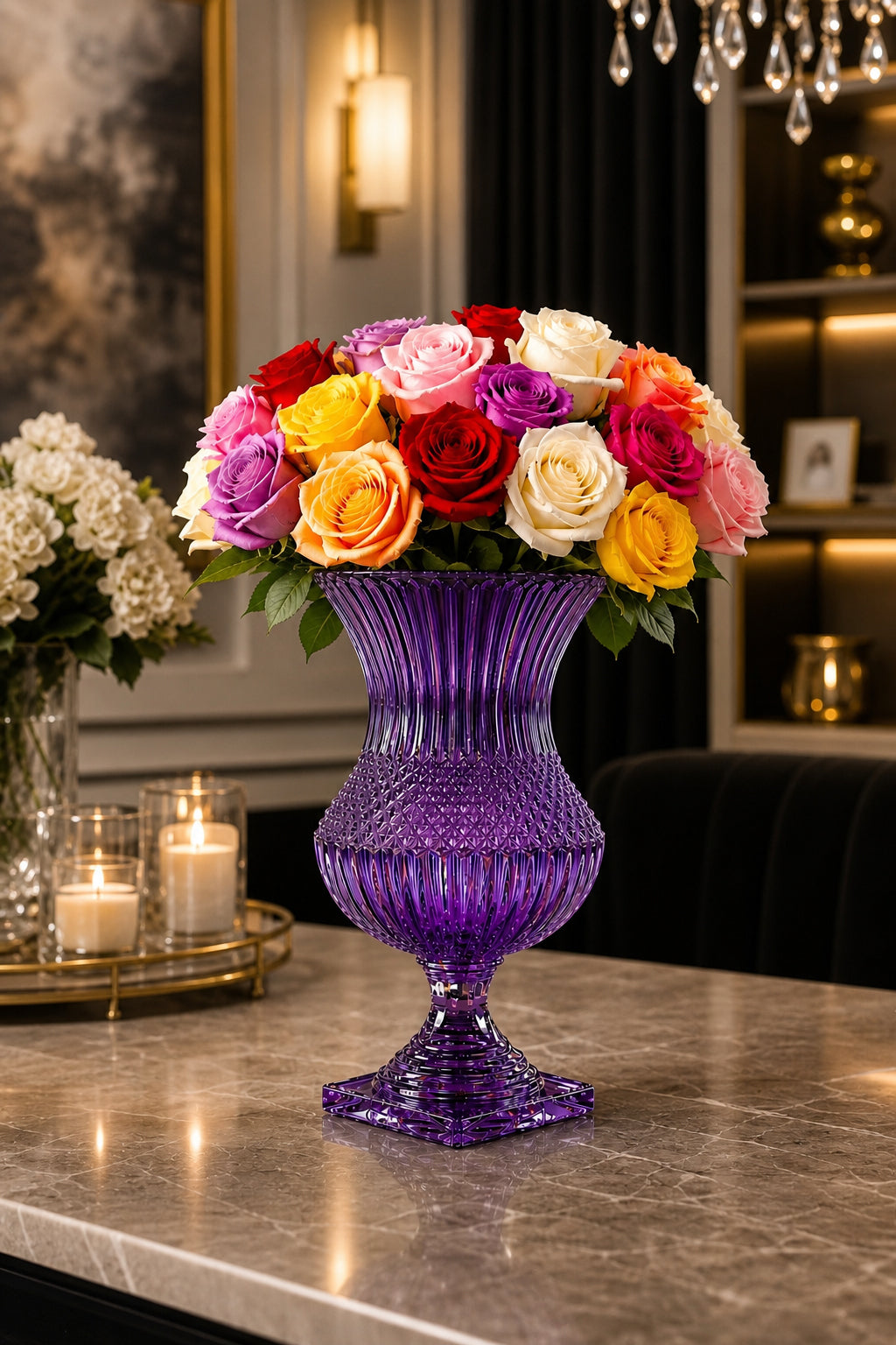 Saray Model Lüks Ayaklı Kristal Vazo 39x20 cm - Dekoratif Salon Vazosu, 1 Adet