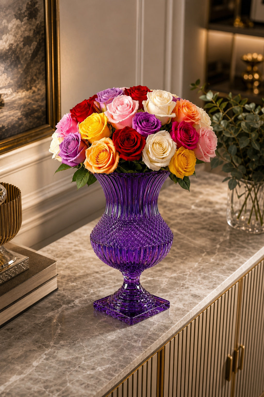 Saray Model Lüks Ayaklı Kristal Vazo 39x20 cm - Dekoratif Salon Vazosu, 1 Adet