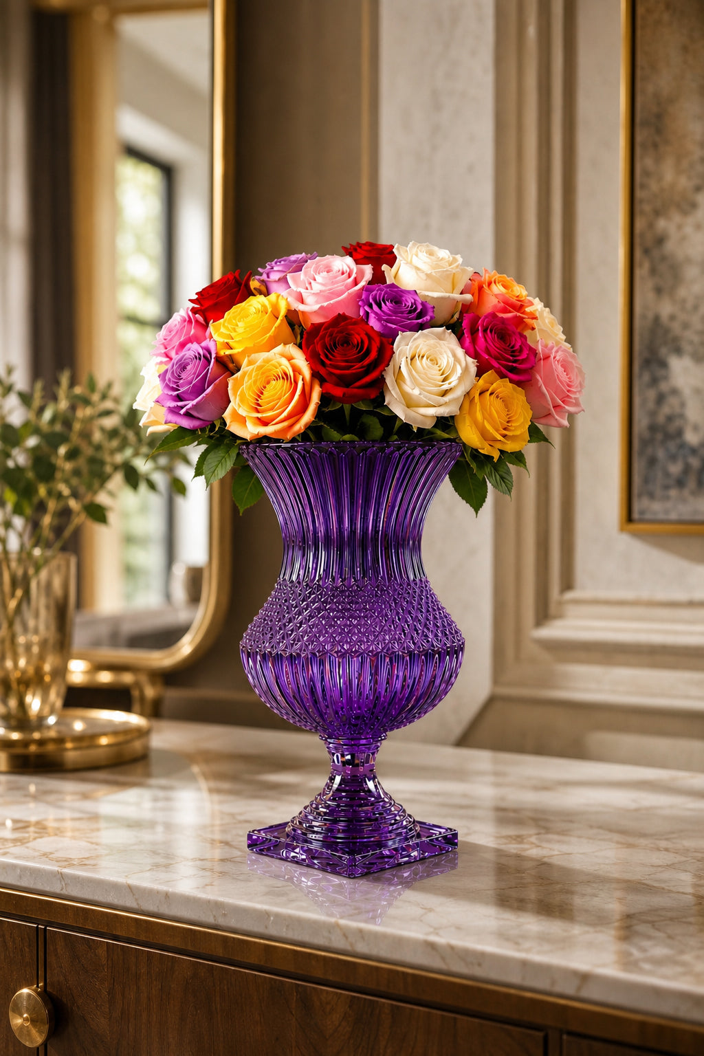 Saray Model Lüks Ayaklı Kristal Vazo 39x20 cm - Dekoratif Salon Vazosu, 1 Adet