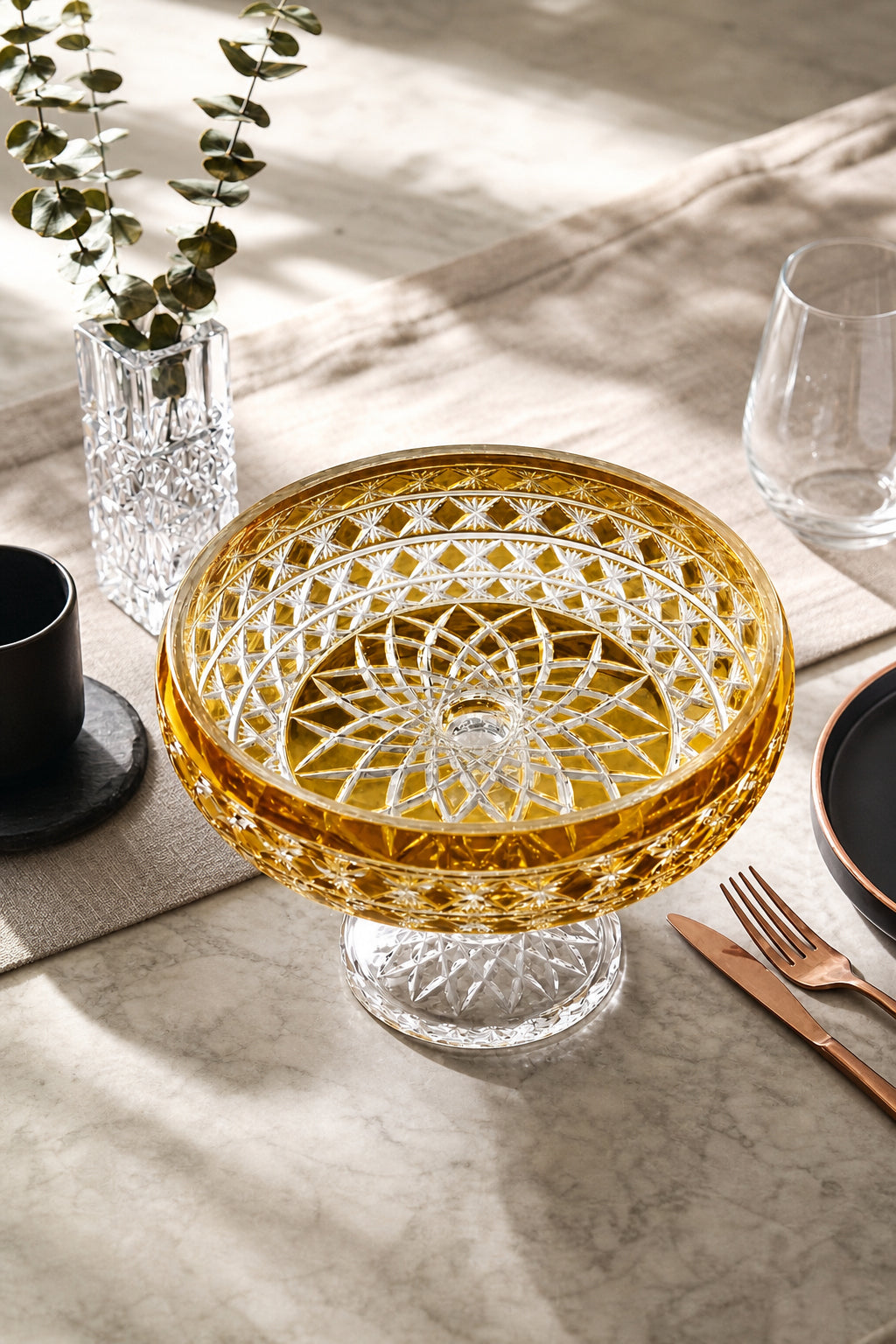 Kristal Sunum Kasesi 28 cm - Ametist Desenli Dekoratif Sofra Kasesi, 1 Adet