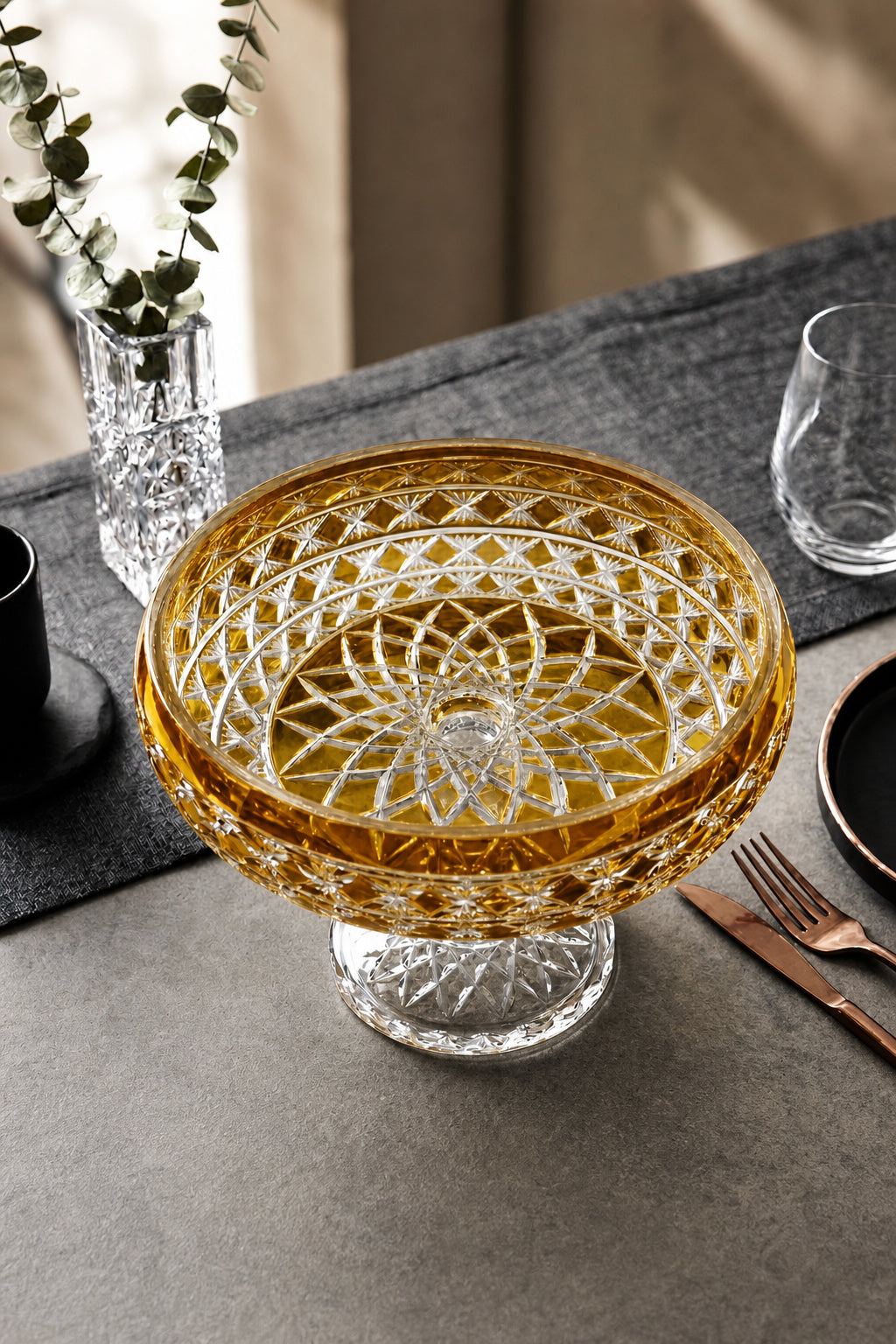 Kristal Sunum Kasesi 28 cm - Ametist Desenli Dekoratif Sofra Kasesi, 1 Adet