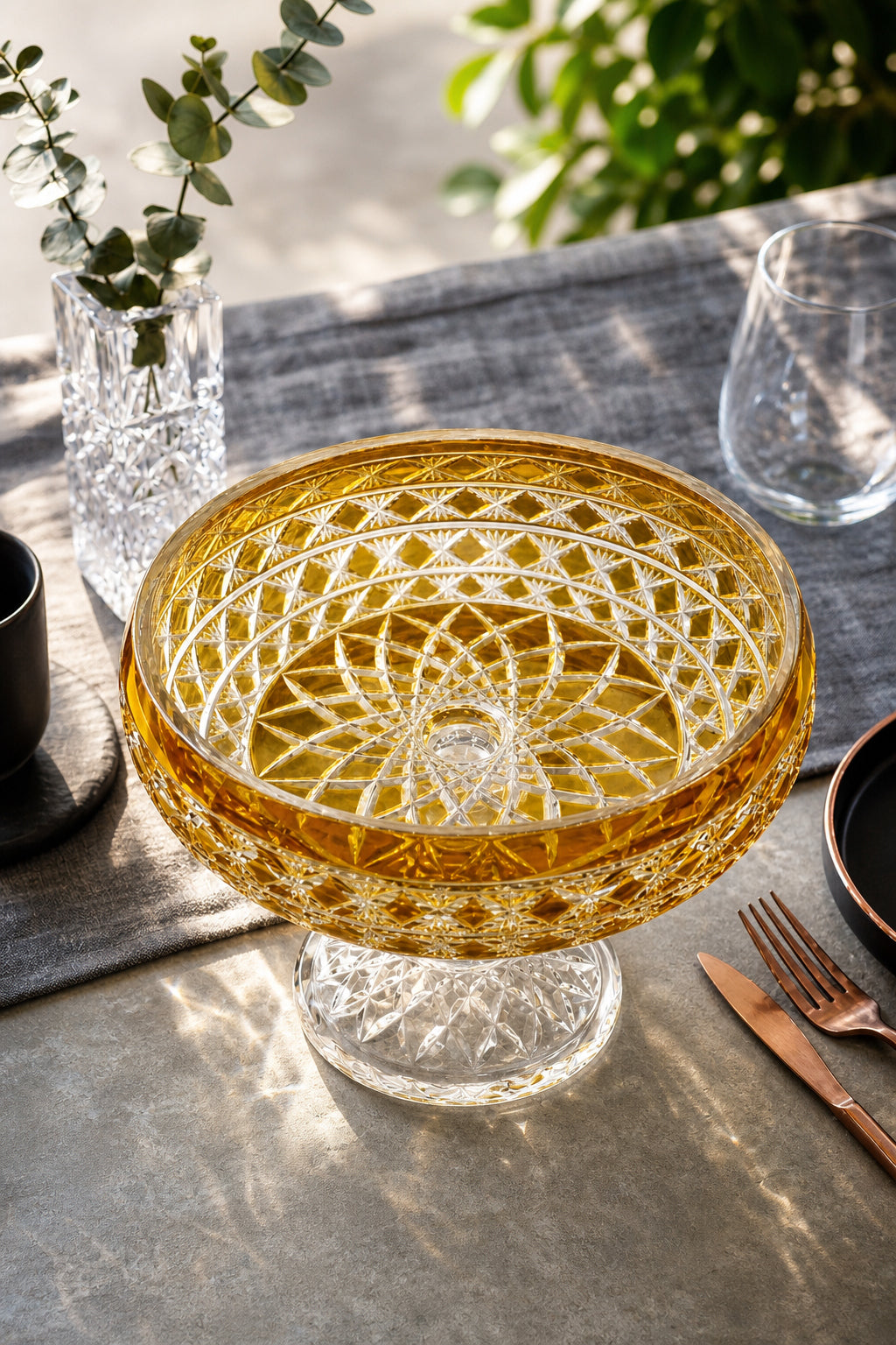 Kristal Sunum Kasesi 28 cm - Ametist Desenli Dekoratif Sofra Kasesi, 1 Adet