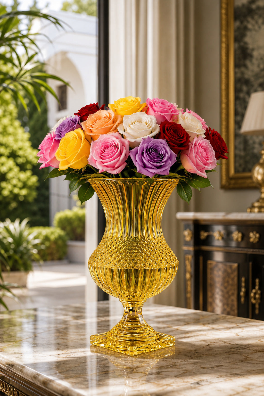 Saray Model Lüks Ayaklı Kristal Vazo 39x20 cm - Dekoratif Salon Vazosu, 1 Adet