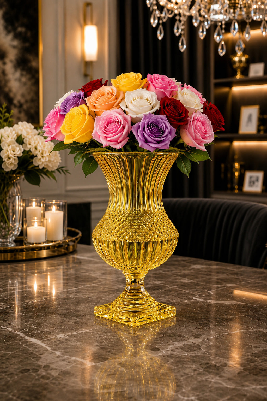 Saray Model Lüks Ayaklı Kristal Vazo 39x20 cm - Dekoratif Salon Vazosu, 1 Adet
