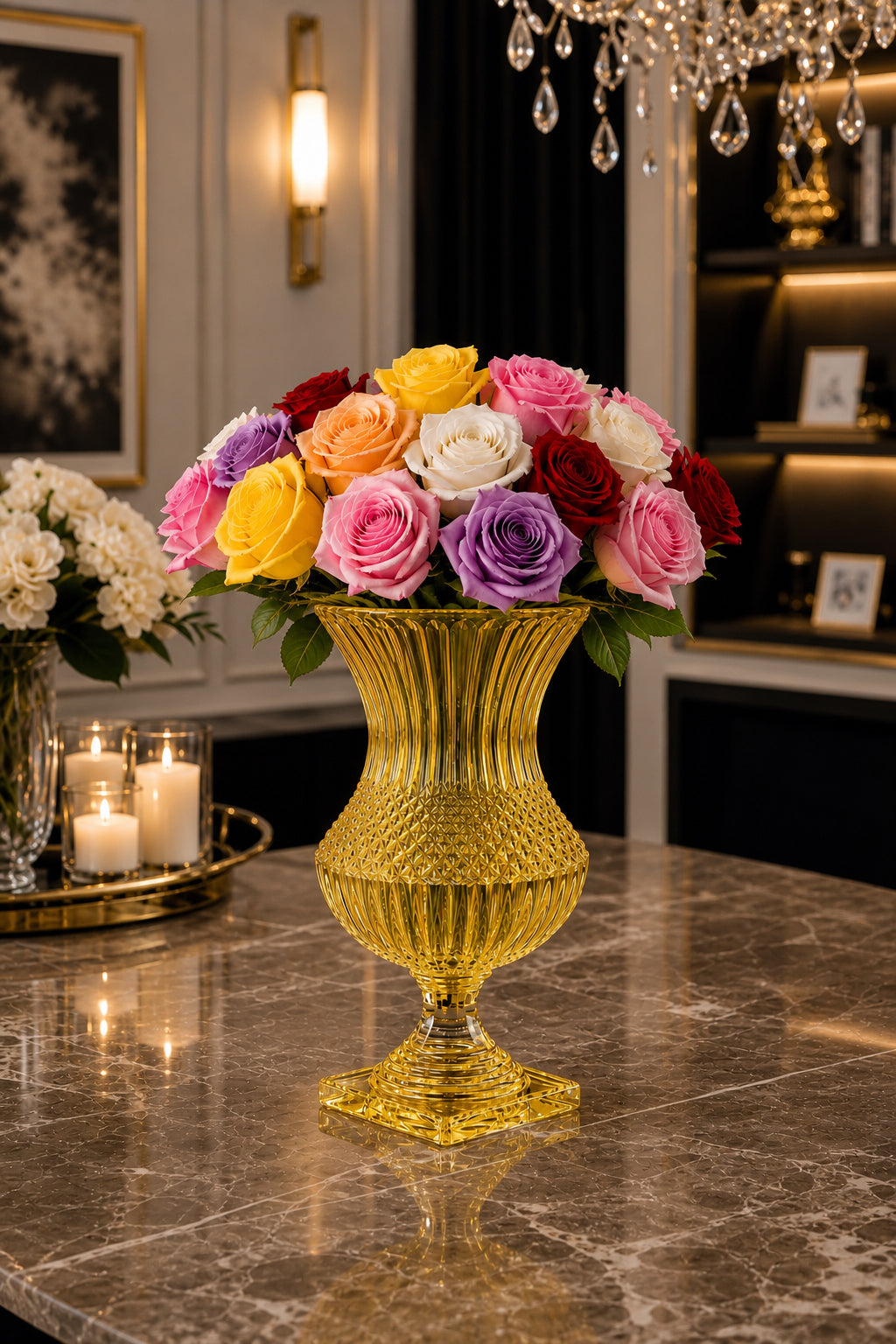 Saray Model Lüks Ayaklı Kristal Vazo 39x20 cm - Dekoratif Salon Vazosu, 1 Adet