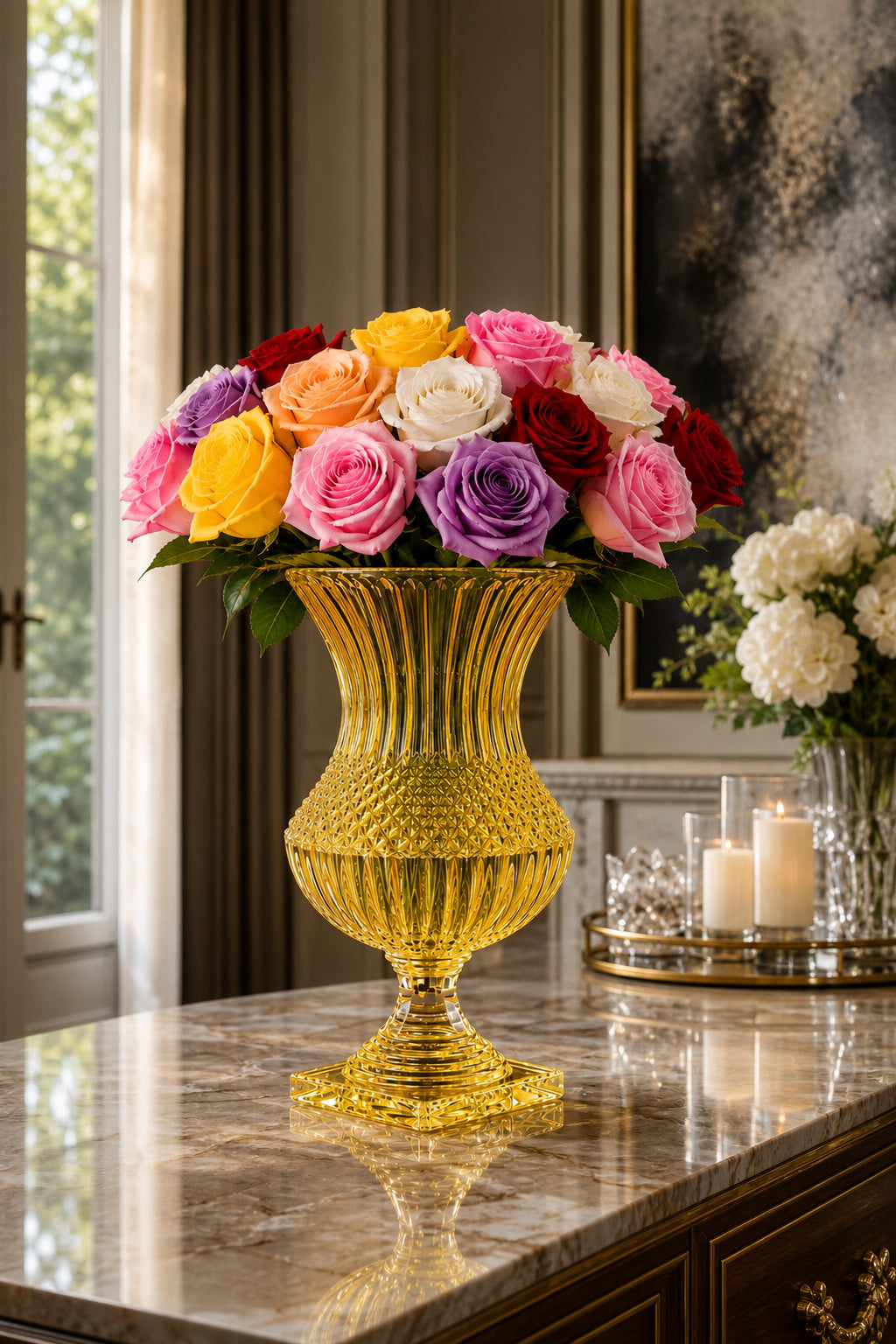 Saray Model Lüks Ayaklı Kristal Vazo 39x20 cm - Dekoratif Salon Vazosu, 1 Adet