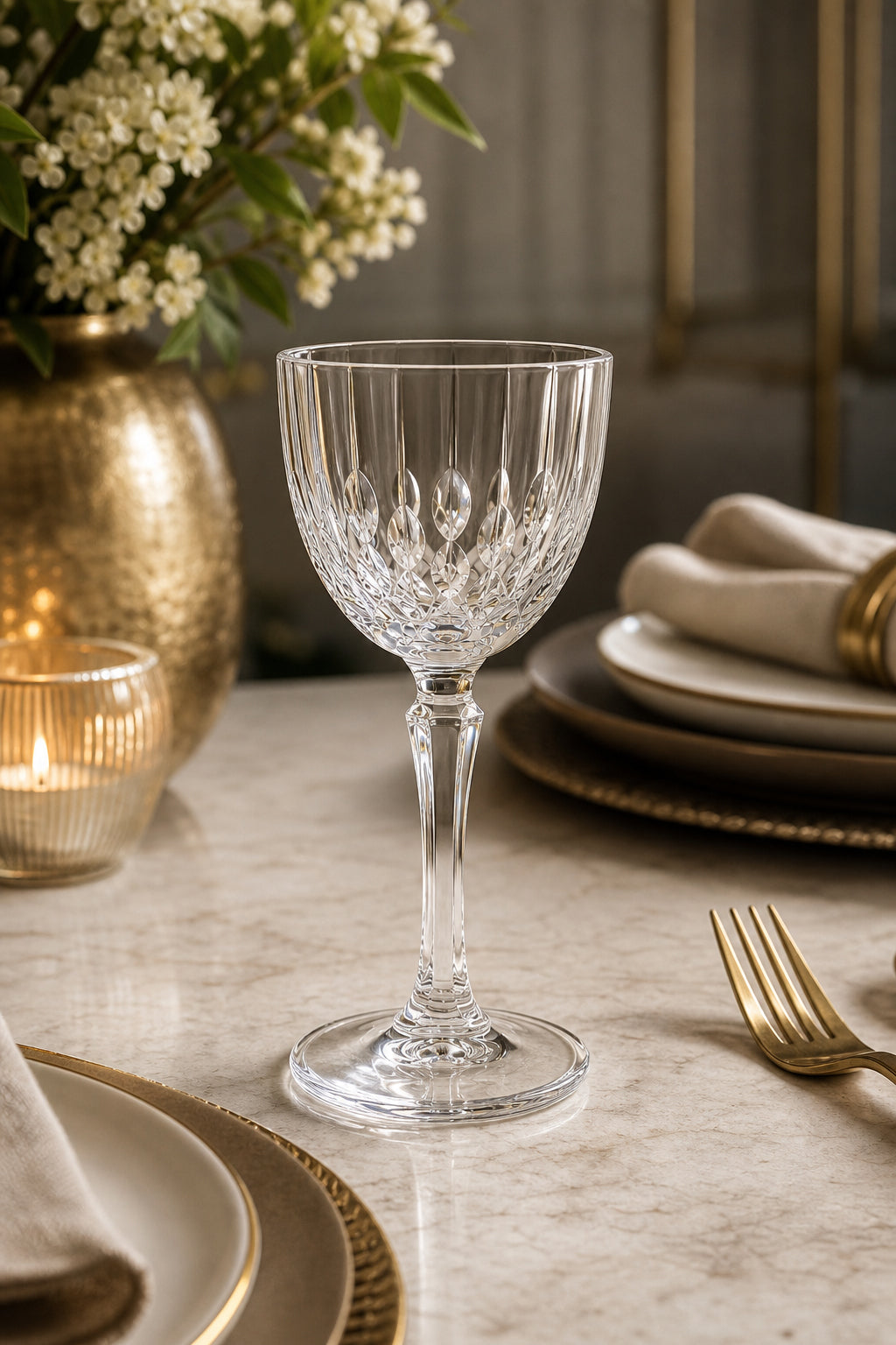 Kesme Kristal Ayaklı Kadeh 165 cc - Damla Desen Lüks Kadeh, 1 Adet