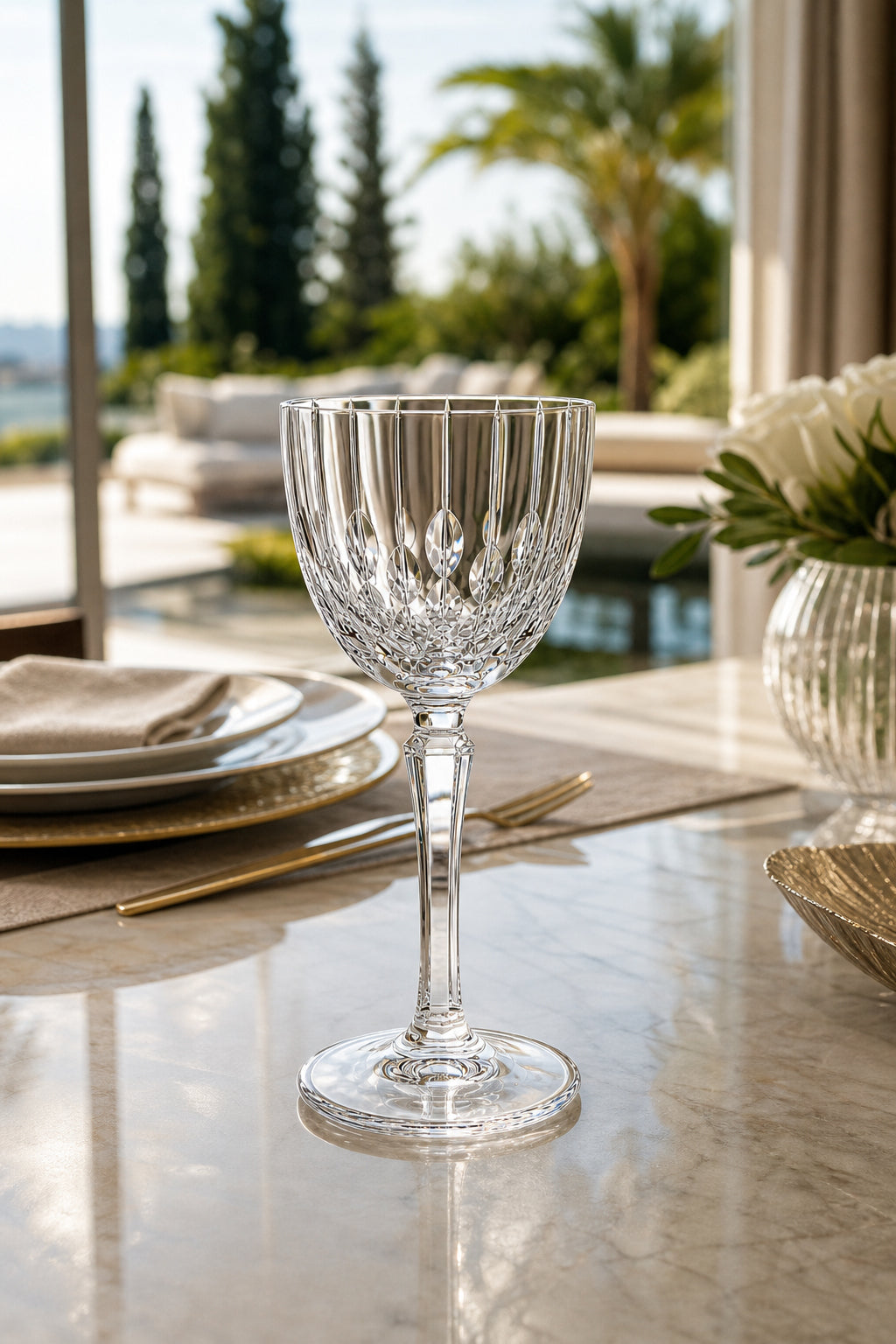 Kesme Kristal Ayaklı Kadeh 165 cc - Damla Desen Lüks Kadeh, 1 Adet