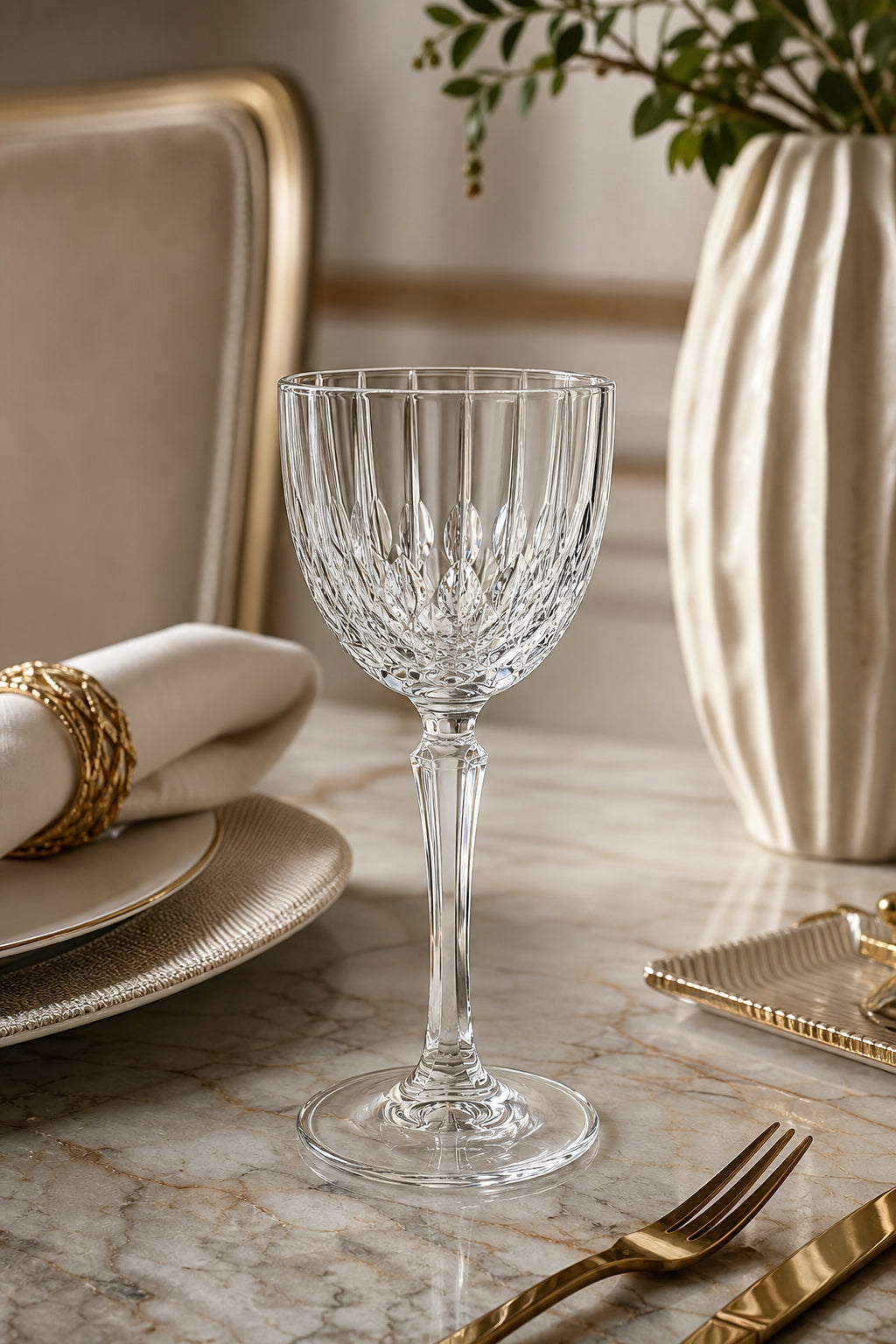 Kesme Kristal Ayaklı Kadeh 165 cc - Damla Desen Lüks Kadeh, 1 Adet