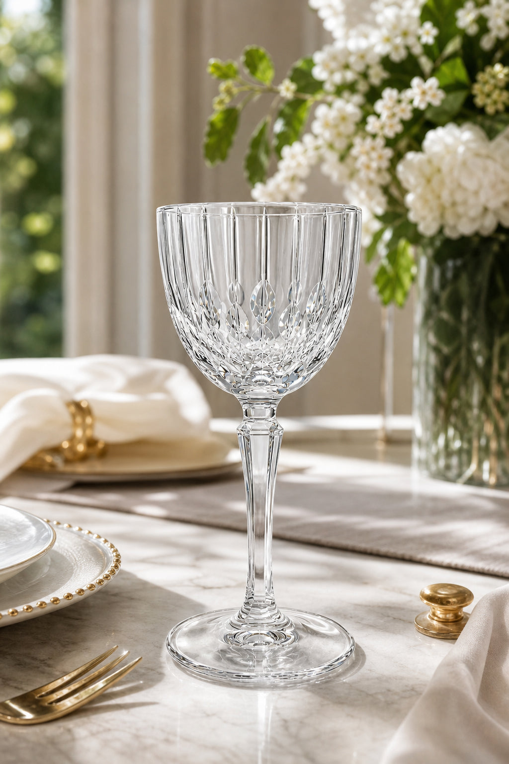 Kesme Kristal Ayaklı Kadeh 165 cc - Damla Desen Lüks Kadeh, 1 Adet